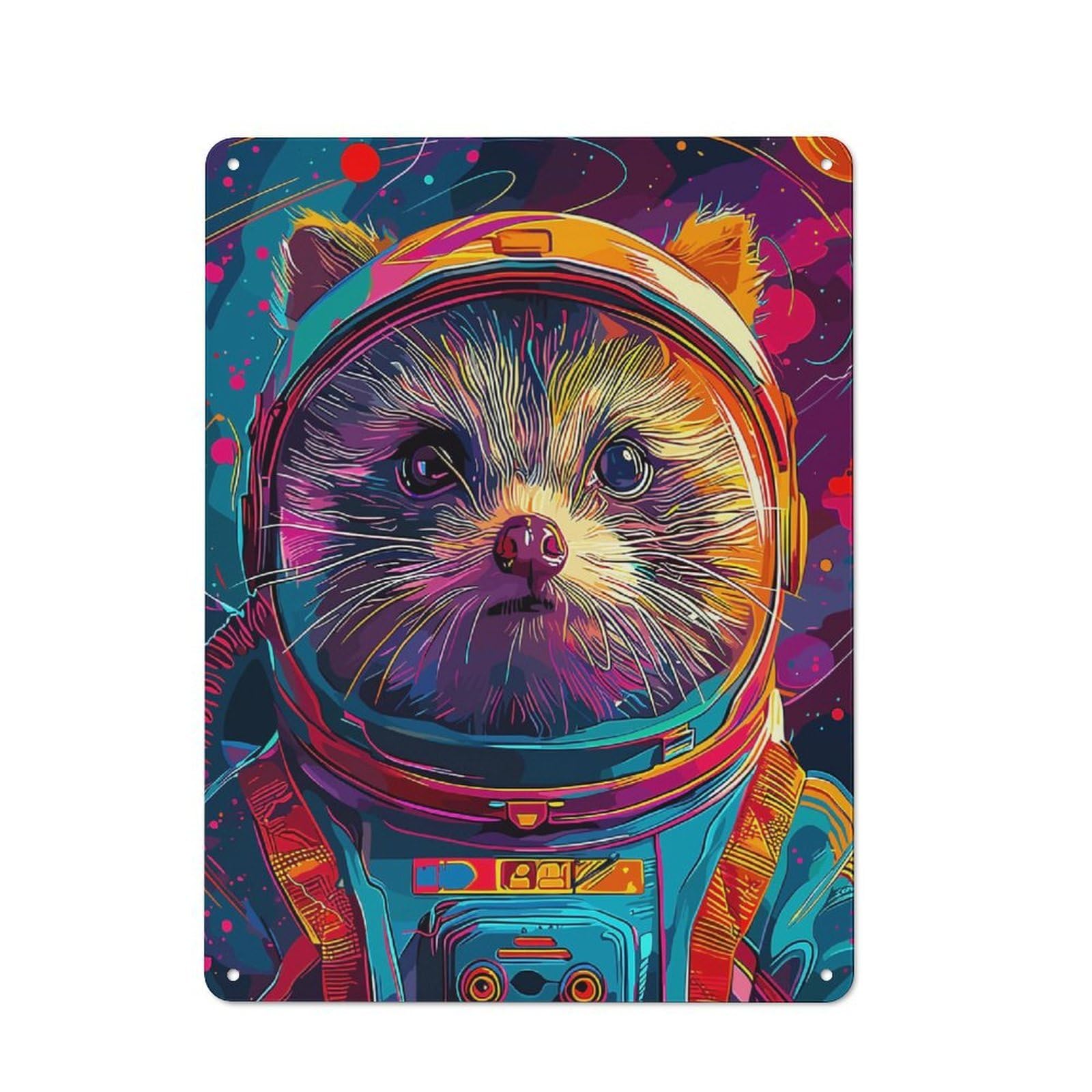 Junmoney Hedgehog Astronaut Space Rustic Metal Sign 40X30cm For Kitchen Or Home Bar, Gift For Kitchen Decor Lovers During The Christmas Season
