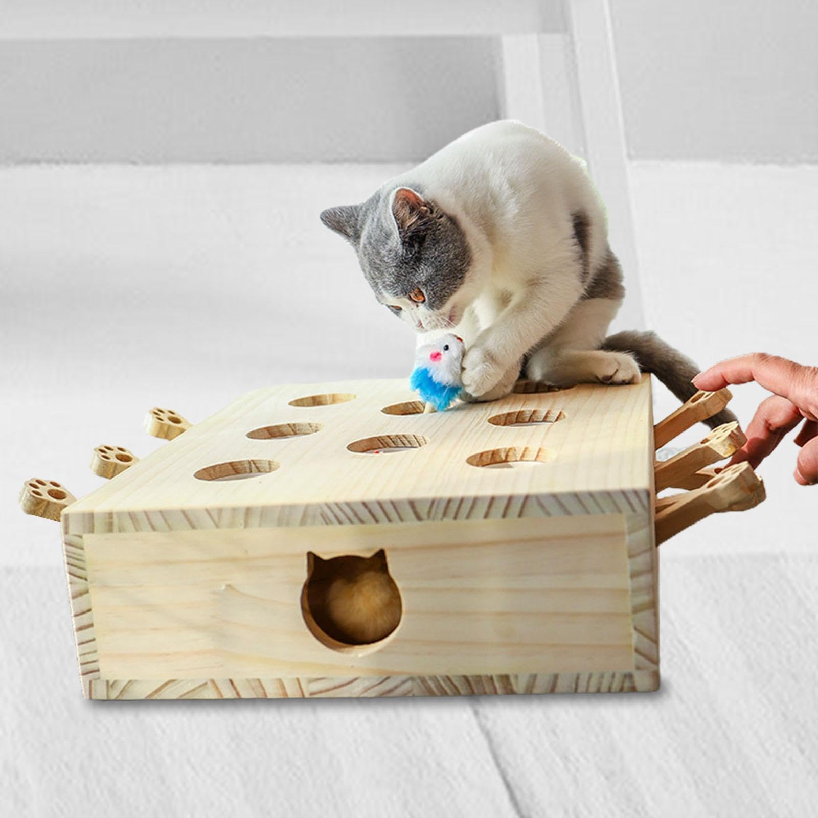 Ailan Juguetes interactivos para Gatos: el Juego para atrapar Ratones Proporciona diversión sin Fin con 8 Agujeros diseñados para estimular los instintos felinos. Juego de para Madera para atrapar