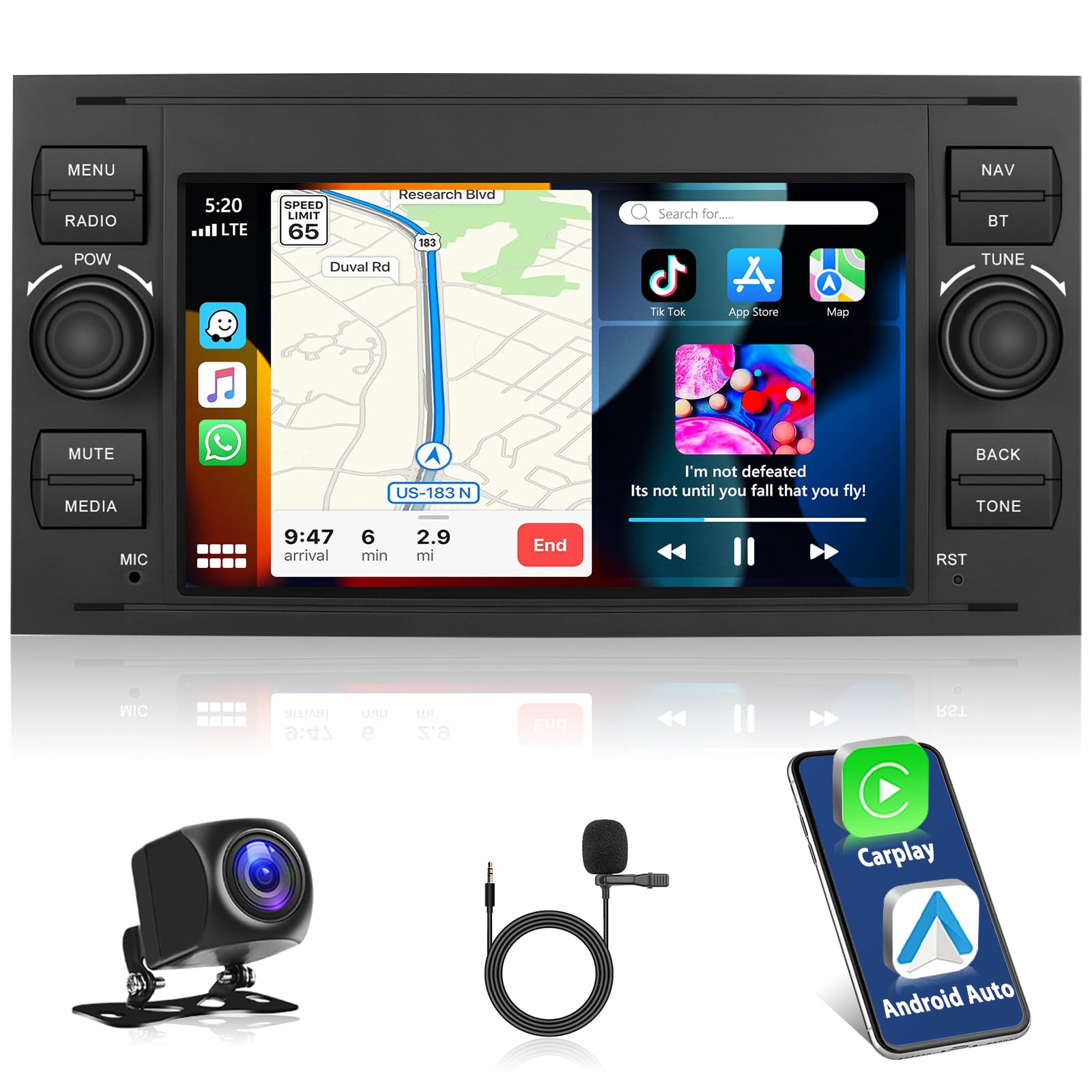 Carplay Autoradio per Ford Transit Fiesta Focus Galaxy con Bluetooth, 2GB+64GB Android Auto Car Stereo 7" IPS Schermo con GPS 5G WiFi RDS/FM SWC USB Mirror Link Canbus +Telecamera Posteriore
