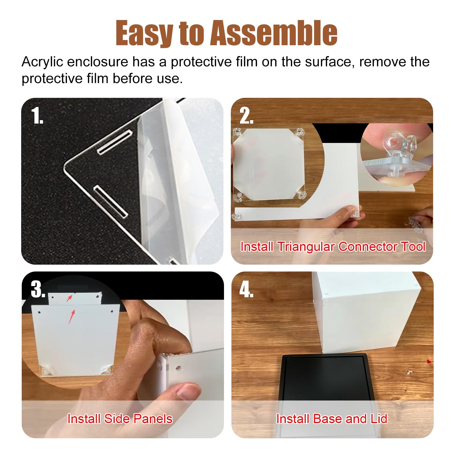 Urna Metacrilato Vitrina LED Ajustable de Acrílico con Base Tapa