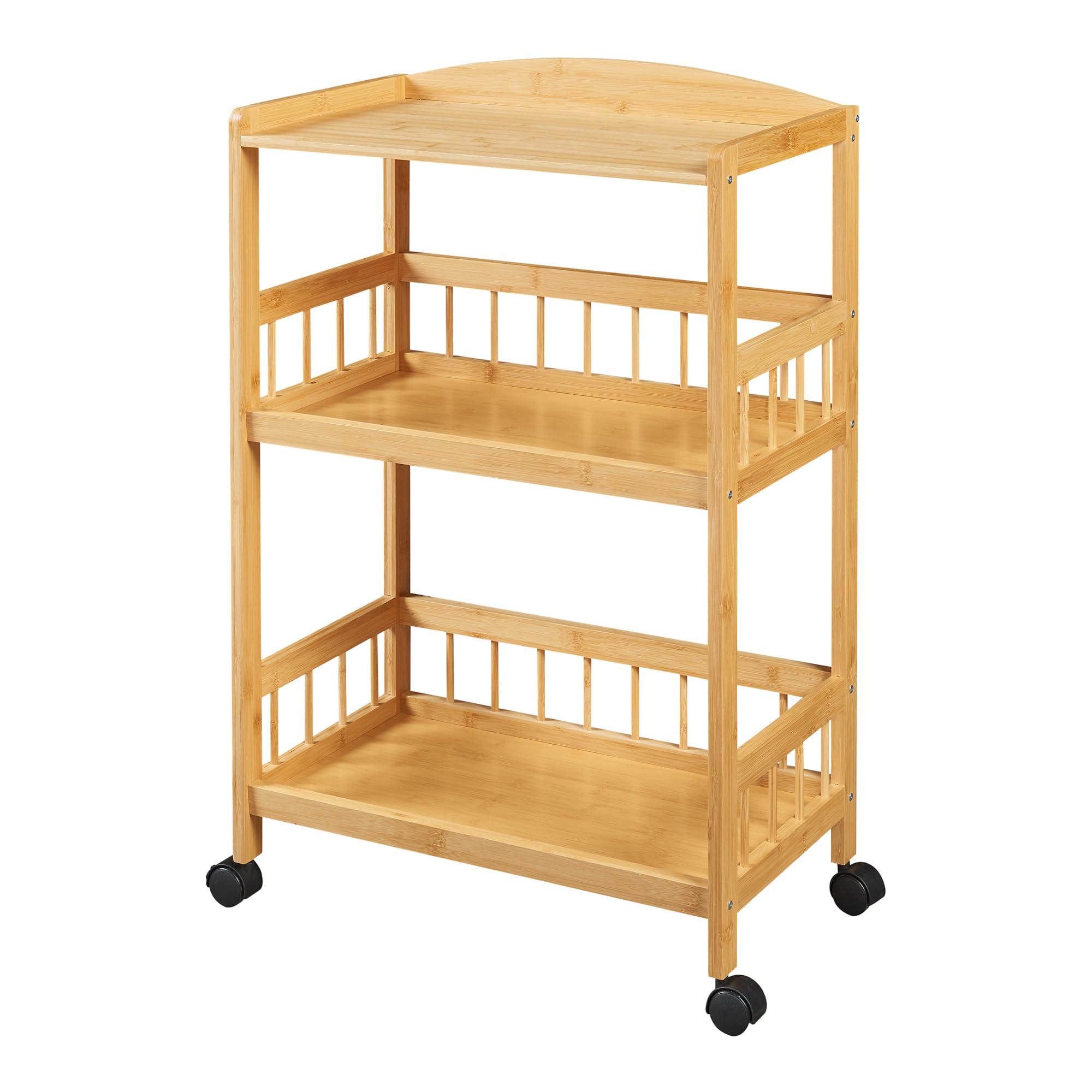 [en.casa] Carro de Servicio Huddinge de 3 Niveles Carrito de Restaurante Estantería de Baño con 3 Estantes y 4 Ruedas Carrito de Cocina Versátil Bambú 80 x 53 x 30 cm - Natural y Negro