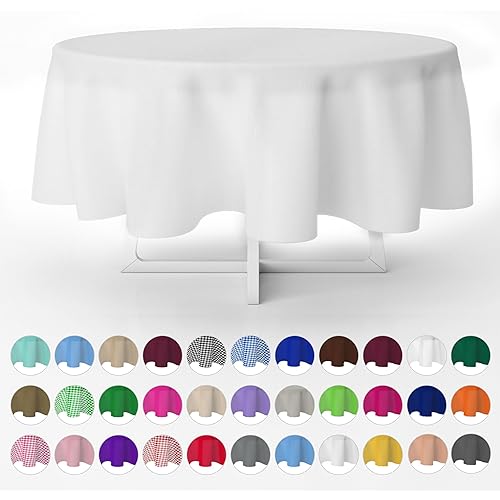 Grandipity White 12 Pack Disposable Premium Plastic Tablecloth 84" Inch Decorative Round Table Cover