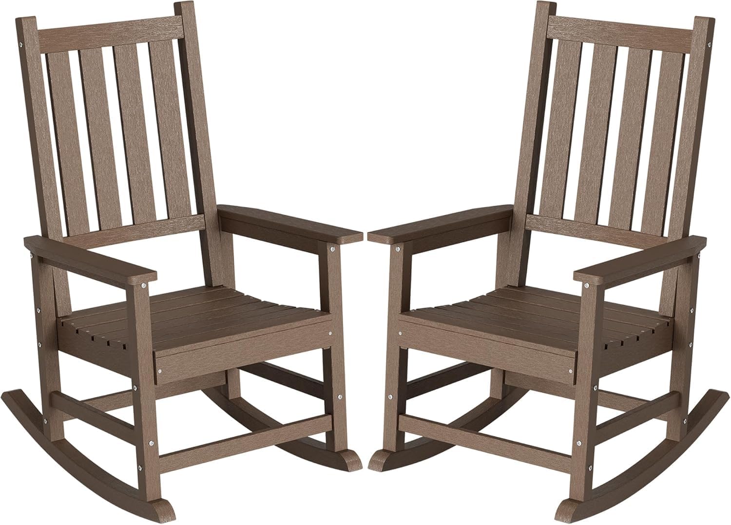 HDPE Outdoor Rocking Chair Set of 2, Oversized Rocking Chairs with Widened Seats & High Backs (2, Brown)