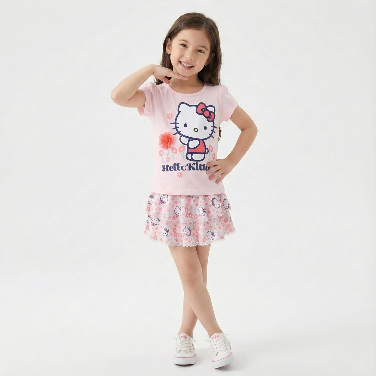 Hello Kitty Sanrio Girls Short Sleeve Shirt and Skort Skirt 2 Piece Set for Big Kids - Image 6