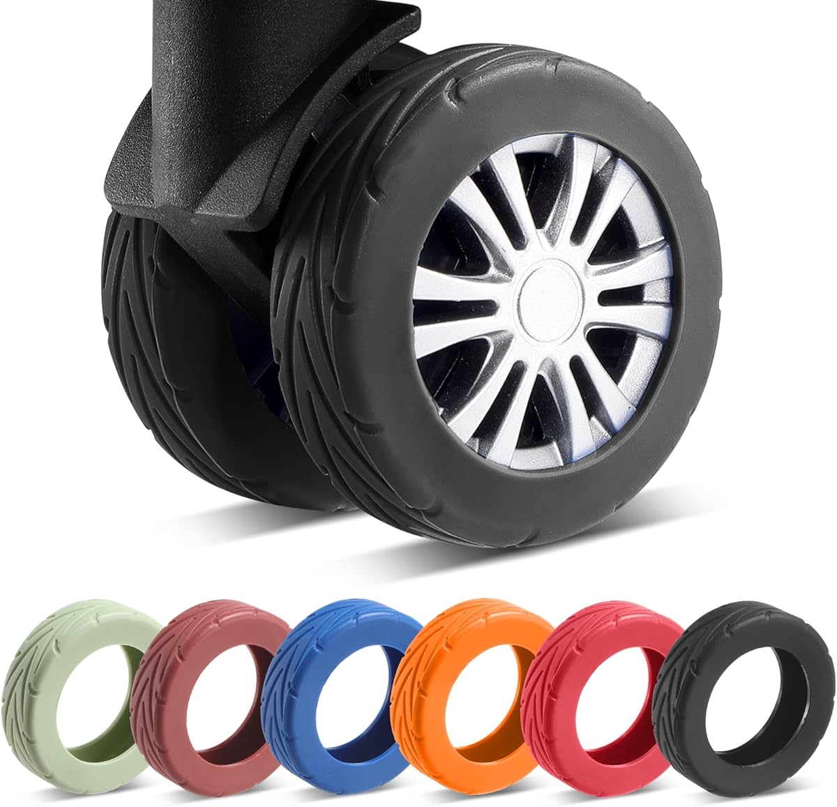 8 Pcs Upgrade Luggage Wheel Covers, Carry On Luggage Suitcases,Wear-Resistant, Anti-Noise, Silicone Wheel Protective Covers for 2-2.4" Spinner Wheel (Black)