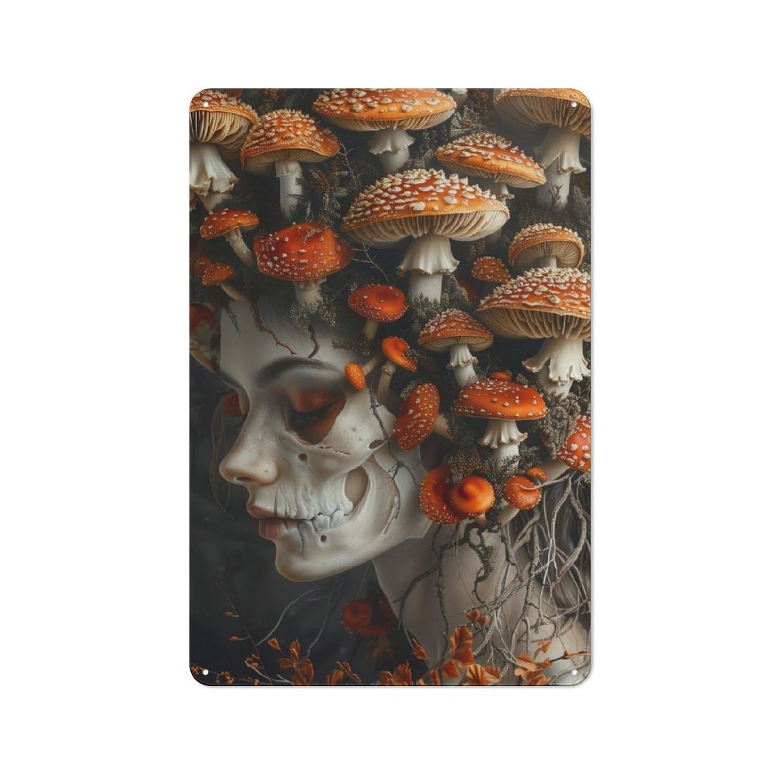 Skeleton Woman Mushrooms Industrial-style Tin Sign 30x20cm for Living Room Wall, for Metal Sign Collectors, for Garage And Workshop Walls