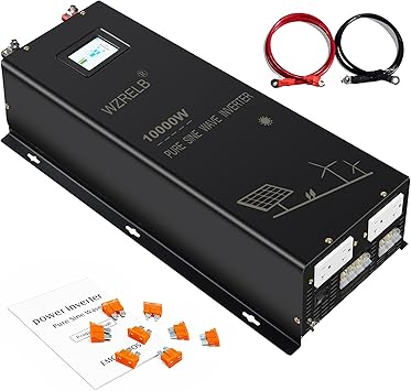 WZRELB 10000W 24V Pure Sine Wave Inverter,24 Volt DC to AC 120V 240V Split Phase Power Inverter,2*AC Hardwire Terminal,20KW Surge,High Efficiency up to 91.6% with LCD Display