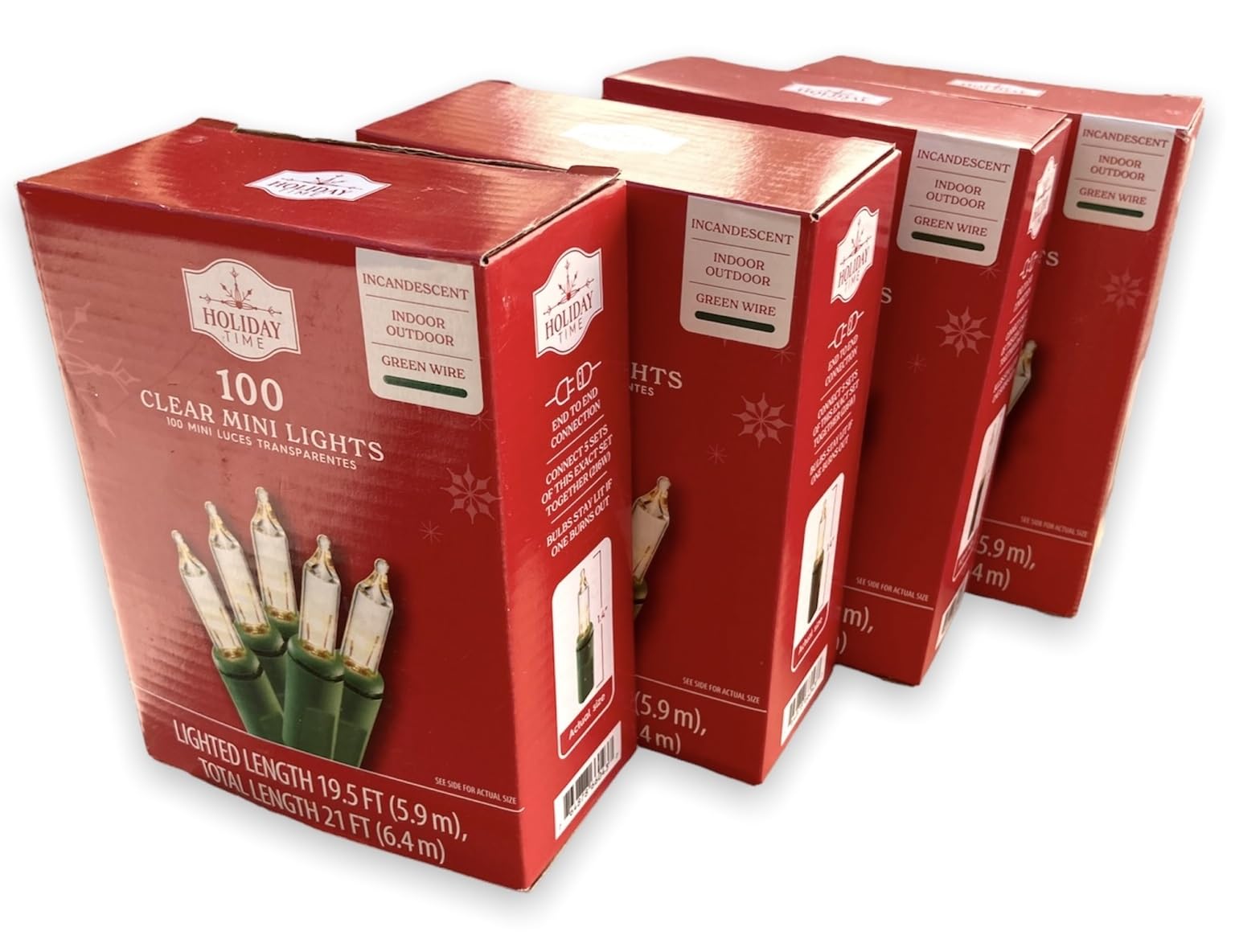 Set of 4 Holiday Time Mini Light Set, Clear Lights on Green Wire, 100 Count (Total 400 Count), Lighted Length is 19.5 feet Each Set.