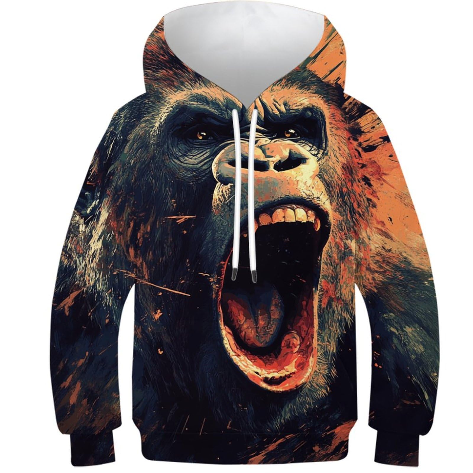 DHBANEIOK Teen Girl Boy Gorilla Hoodies 3D Kids Funny Printed Pullover Hooded Sweatshirt Pockets Age 8-10Y
