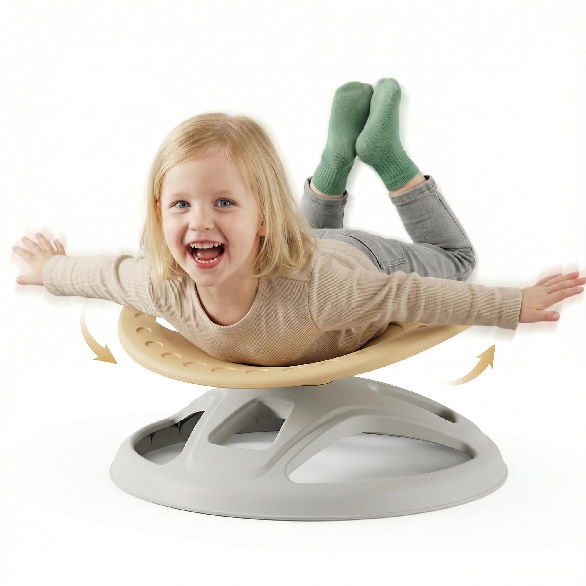 Brelley Sensory Spinning Chair Upgraded Version for Autism, Autistic Kids Swivel Chair, Sensory Activity Toy for Toddlers, Physical Coordination Training Indoor & Outdoor (Beige)