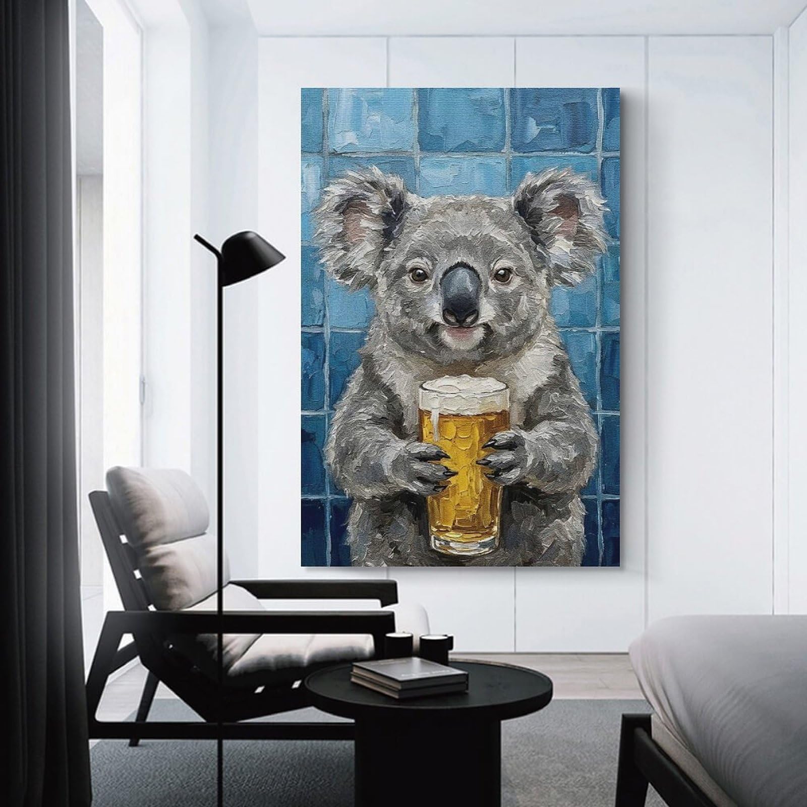 Junmoney Koala with Beer Painting Wall Art Print, 08x12inch(20x30cm), for Corridors, Hallways Or Apartment Entries, Wall Decor to Refresh Empty Corners