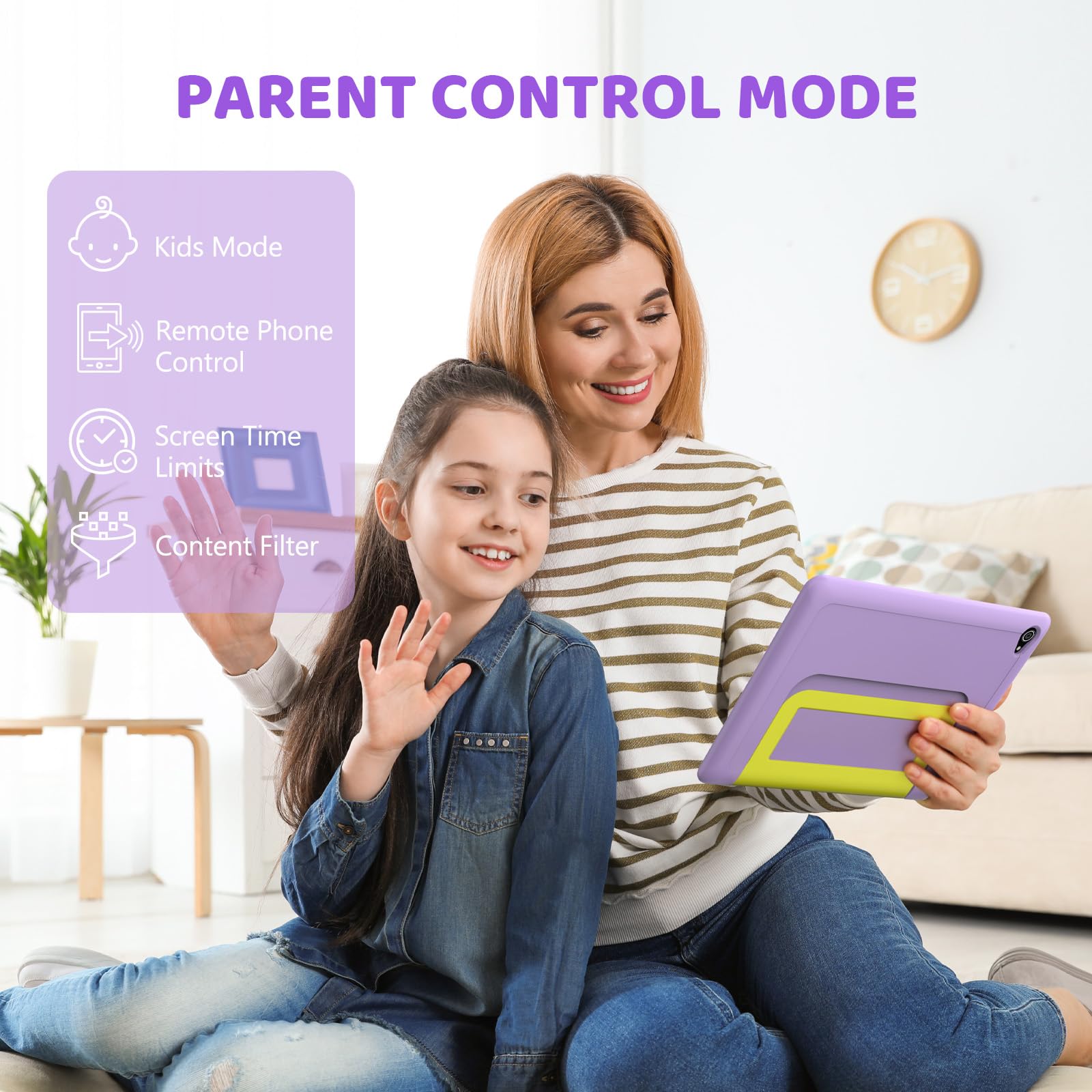 MUISOO 10 Inch Kids Tablet, Android 14 tablet for kids with Octa Core Processor, 8GB RAM 64GB ROM 1TB TF, 5000mAh Battery, WiFi, Bluetooth, Type-C, Kids Tablets with 8+5MP Dual Camera (Purple) - 3