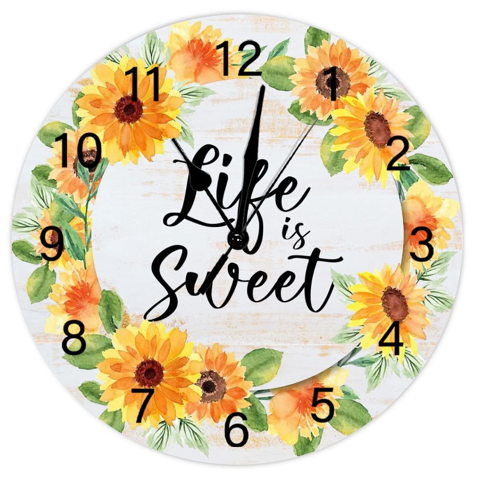 Horloge ronde rustique silencieuse à piles de 38cm avec citation inspirante fleurie rétro vintage