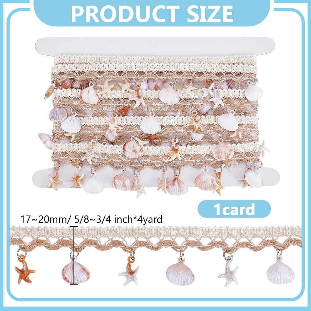 4 Yards Shell Fringe Trim Braid Lace Ribbon Cotton Shell Starfish Beaded Trim Sewing Fabric Boho Trimming for Embellishment Sewing Costume Lampshade Garment Curtain Halloween Dress Decor