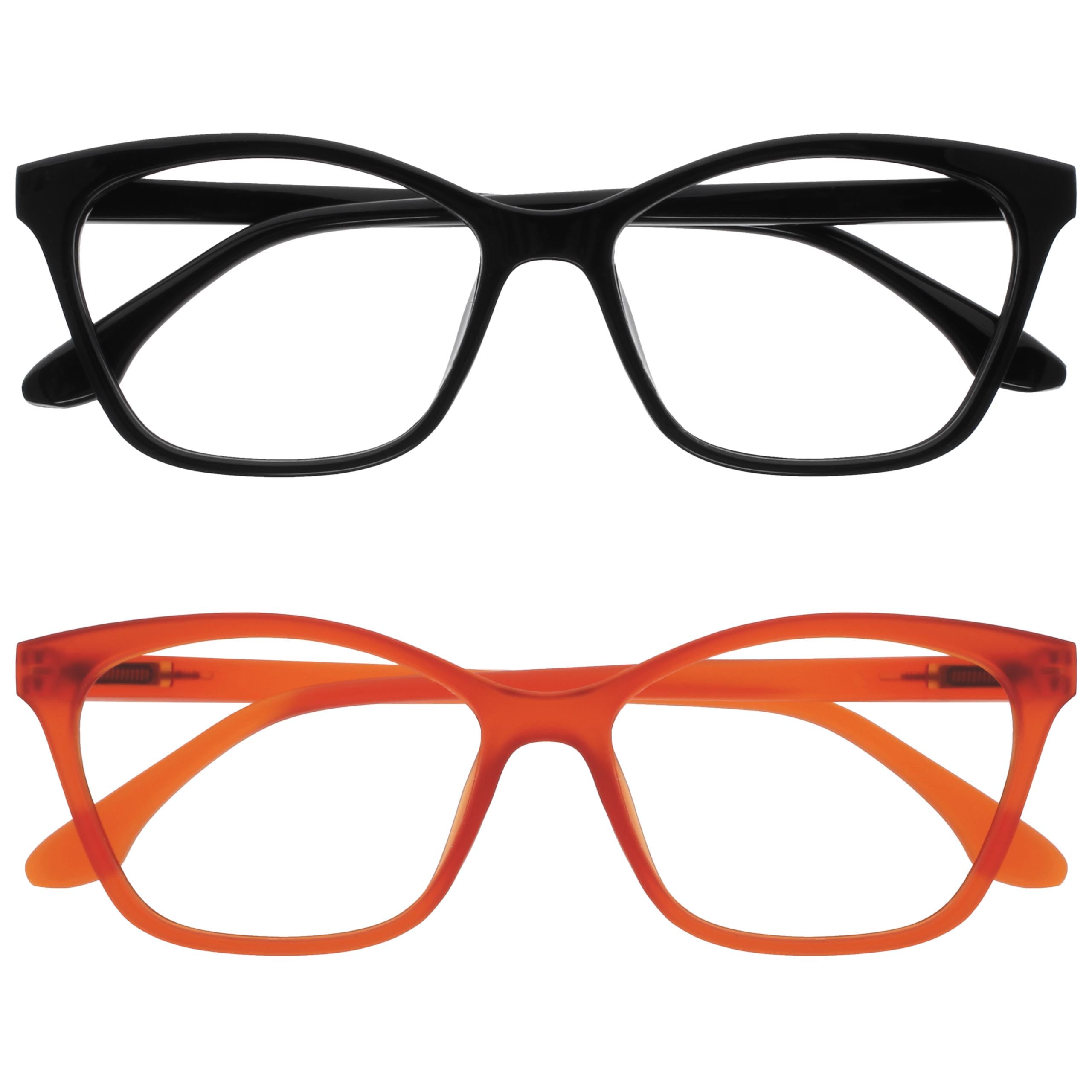 OPULIZE KAT Reading Glasses - 2-Pack - Cat-Eye Frame - Black, Orange - Men & Women - Spring Hinges - RR59-1G - +1.50