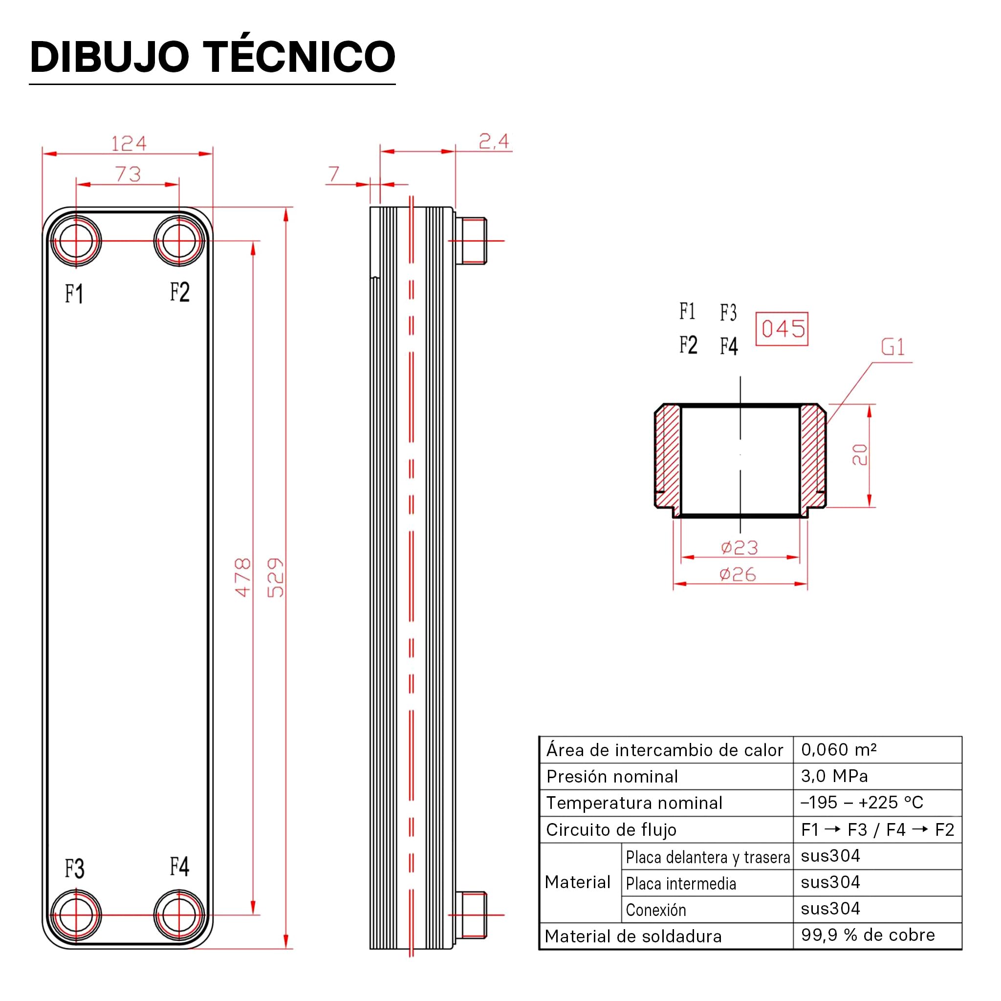 Wiltec Intercambiador calor térmico acero inoxidable 40 placas Termocambiador placas máx. 440 kW