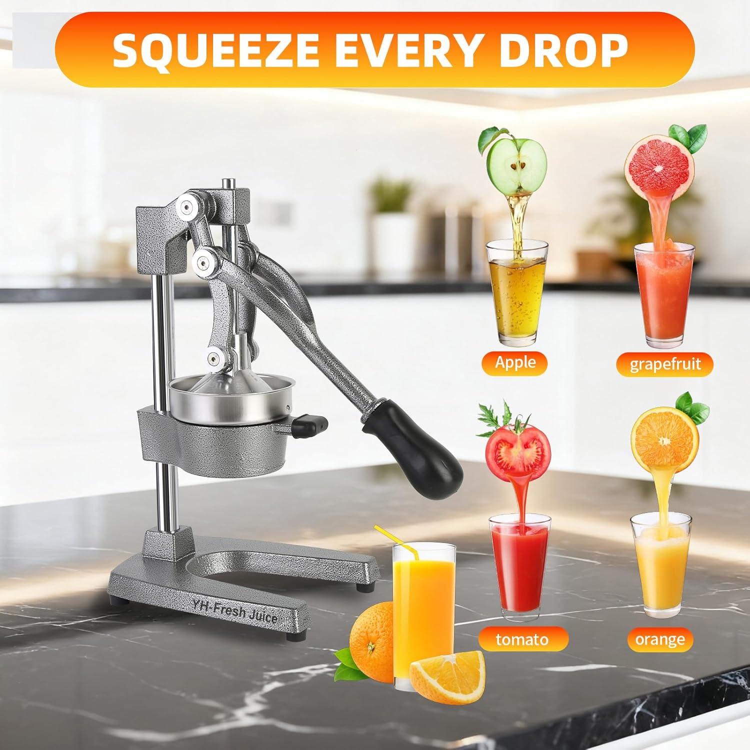 juice.Hand Press Juicer Machine, Manual Orange Juicer and Professional Citrus Juicer for Orange Juice Pom Lime Lemon Juice,Home and Commercial Extractors Squeezer, Easy to Clean, Gray (grey)