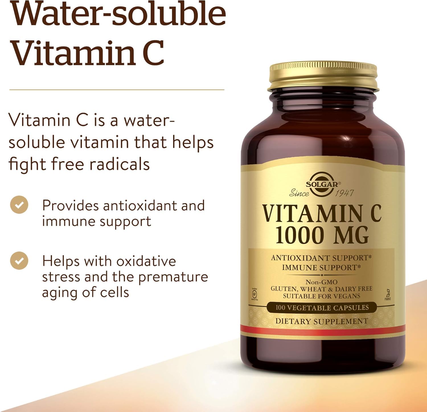 Solgar Vitamin C 1000mg, 100 Tablets, High-Strength Immune and Collagen Support, Antioxidant Vitamin for Daily Wellbeing, Over Three-Month Supply, Suitable for Vegetarians and Vegans