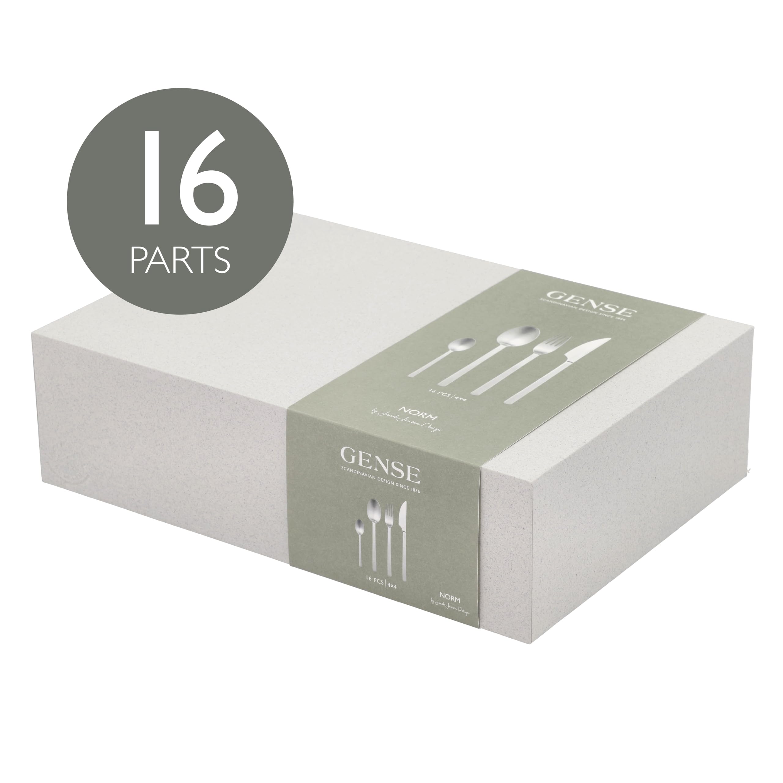 Gense Norm Besteck Set 4 Personen, 16 Teiliges Besteckset, Essbesteck Set aus Mattem Stahl, Spülmaschinenfest, Skandinavisches Design