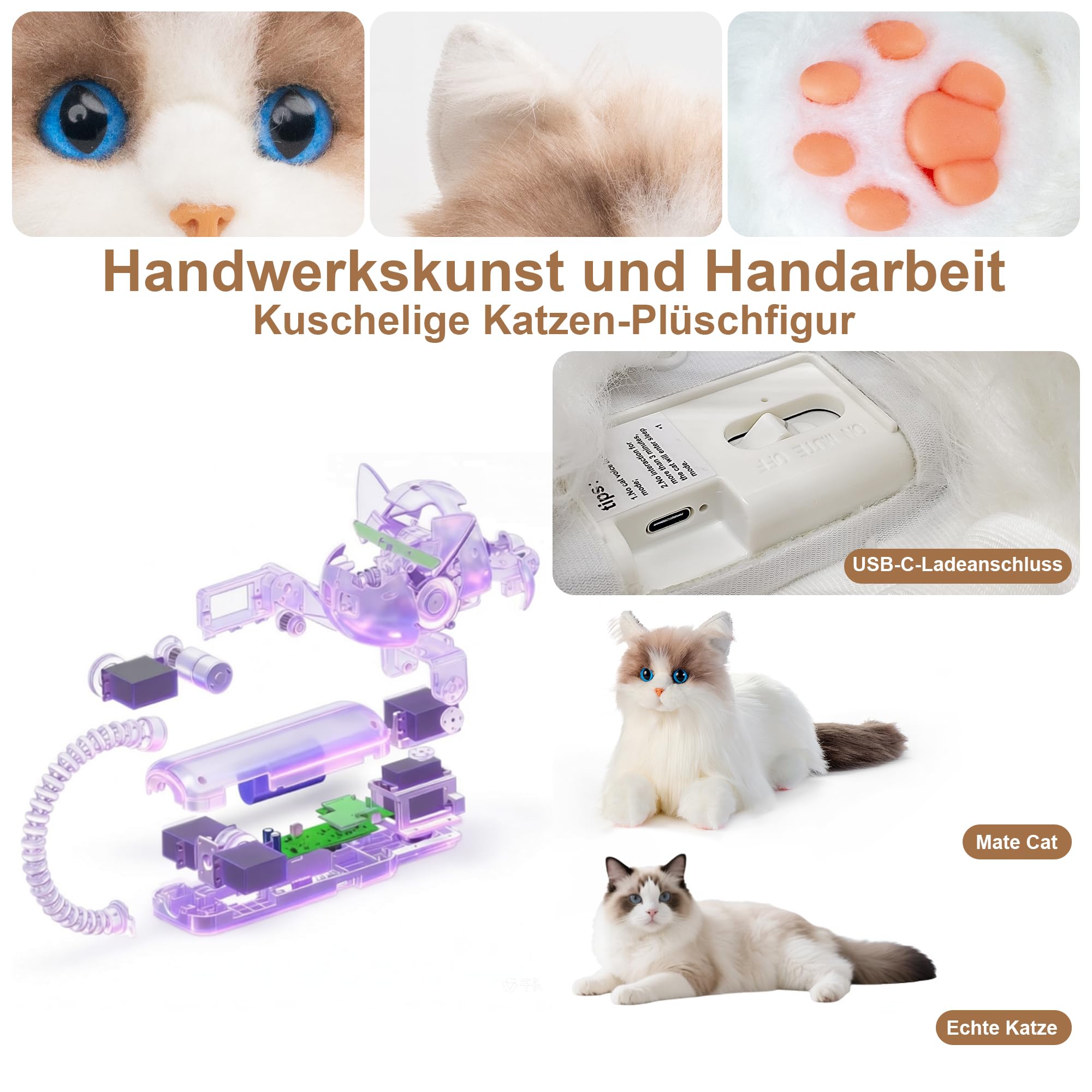 Chongker Interaktives Plüschtier Roboter Katze (Weiß)