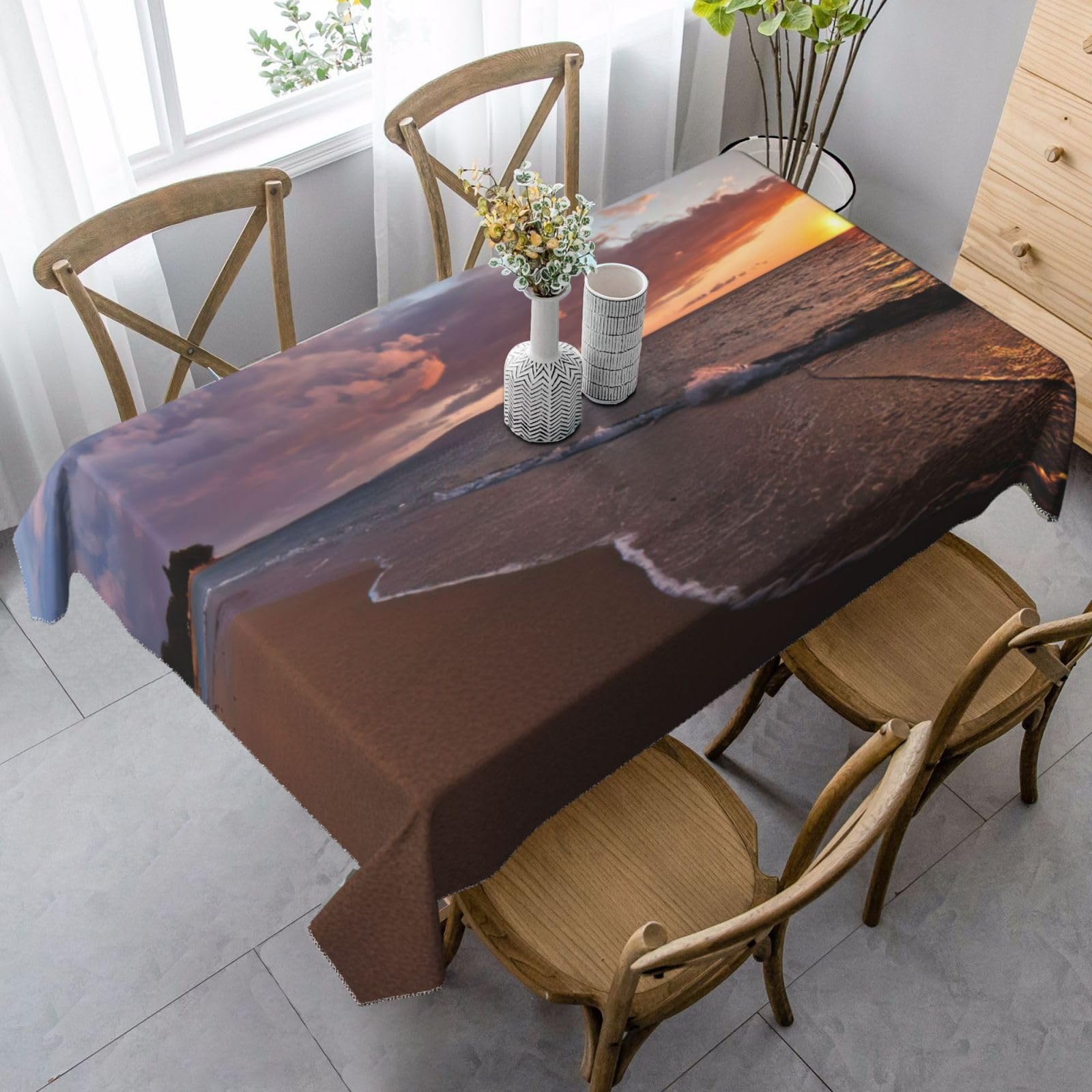 yagDAA Beach Sunset Print Rectangle Tablecloth Table Cover Indoor Outdoor Dining Room Kitchen Table Cloth 140x90cm