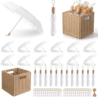 Wedding Umbrellas Bulk with Woven Box and Organza Bag White Folding Umbrella for Wedding Decorative Parasol Windproof Rainproof for Bridal Shower Photography Props