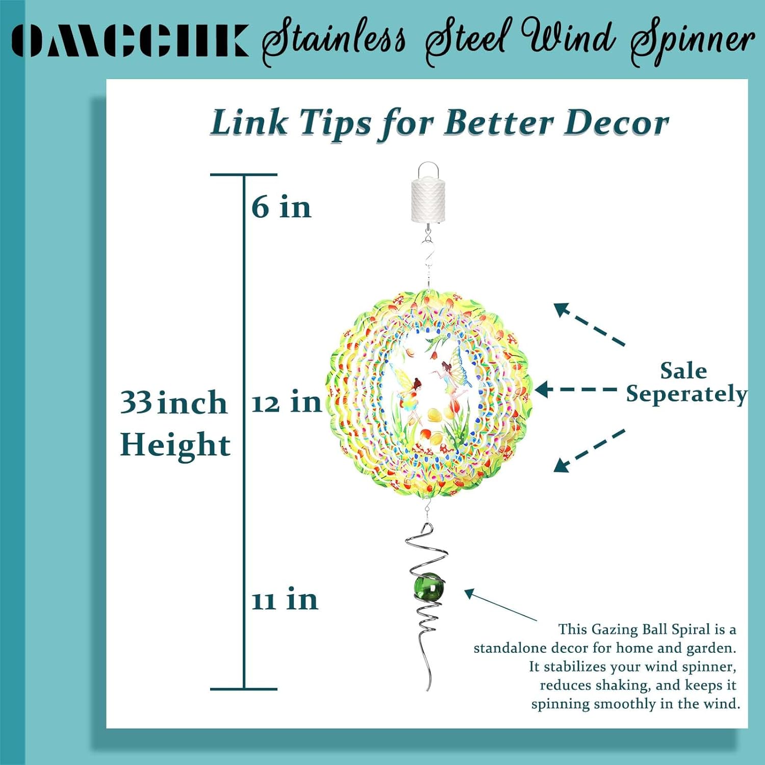 Wind Spinner Fairy Flower Hanging, 12In Stainless Steel Spinfinity Wind Spinner, Wind Chimes for Outside, 3D Kinetic Sculpture Suncatcher, Metal Yard Art Ornament, Outdoor Garden Decor, Nana Gifts