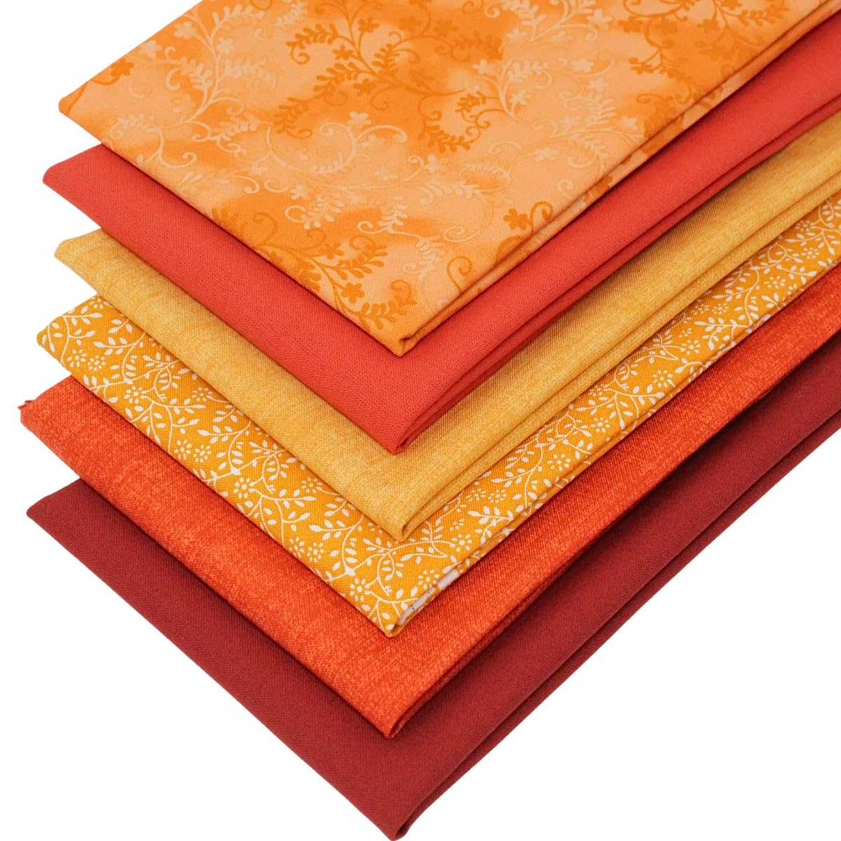 6 Fat Quarters Bundle - 'Sienna' Fabrics in Subtle Foliage Designs in Orange, Terracotta & Dark Red. 100% Cotton for Quilting, Patchwork & Crafting (with Free Patchwork Pattern by Overdale Fabrics).