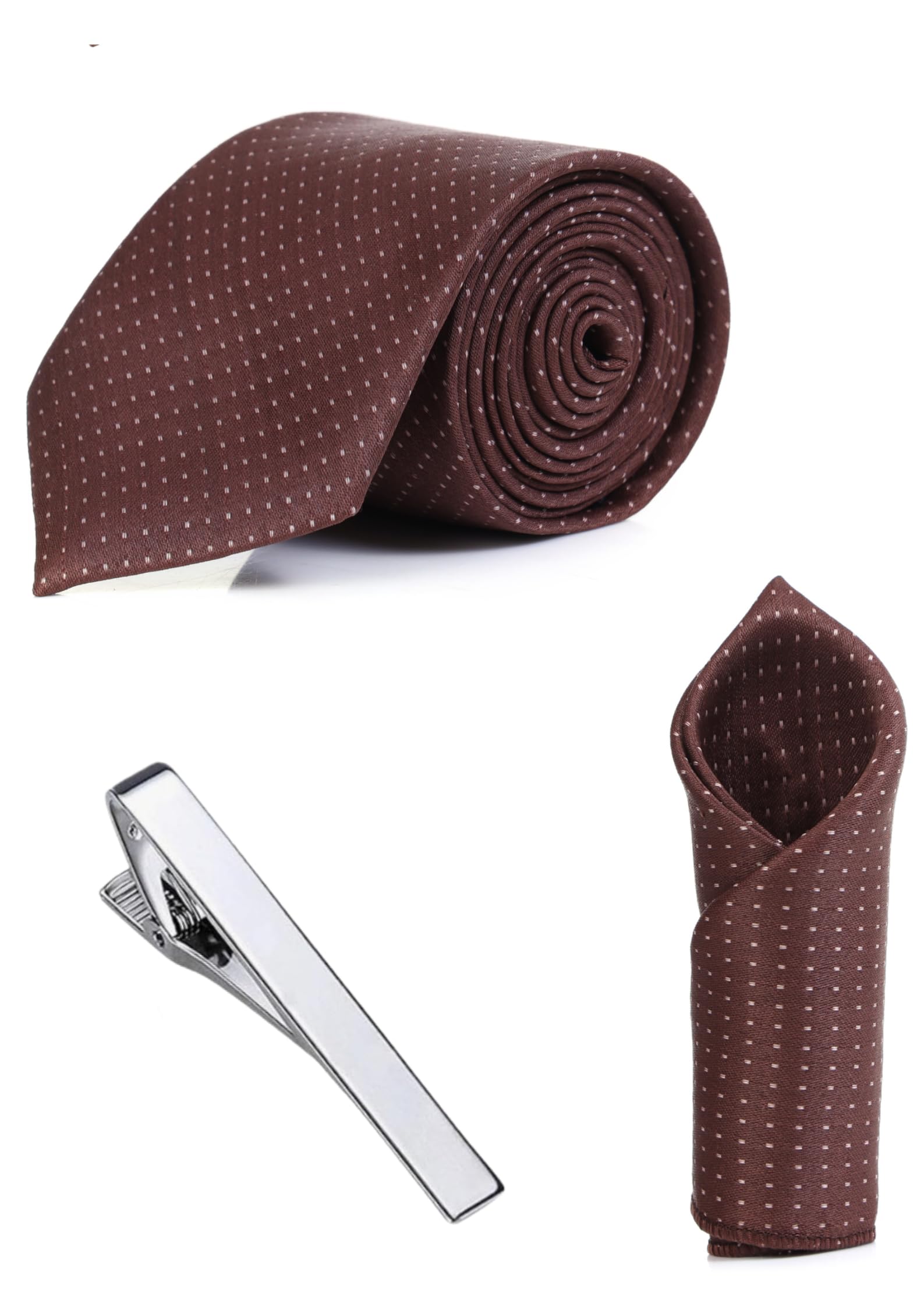 random stripe Necktie Set With Pocket Square & Stilish Silvar Plated TiePin Polka-Dots Tie Combo For Men Pack of 3-picture-10