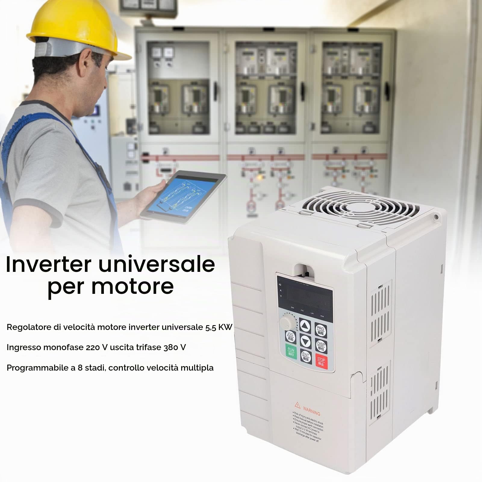 Azionamento a frequenza variabile, 5.5KW Ingresso monofase 220V Uscita trifase 380V Azionamento VFD programmabile a 8 fasi Controllo PID Regolatore di velocità VFD regolabile a basso rumore Inverter
