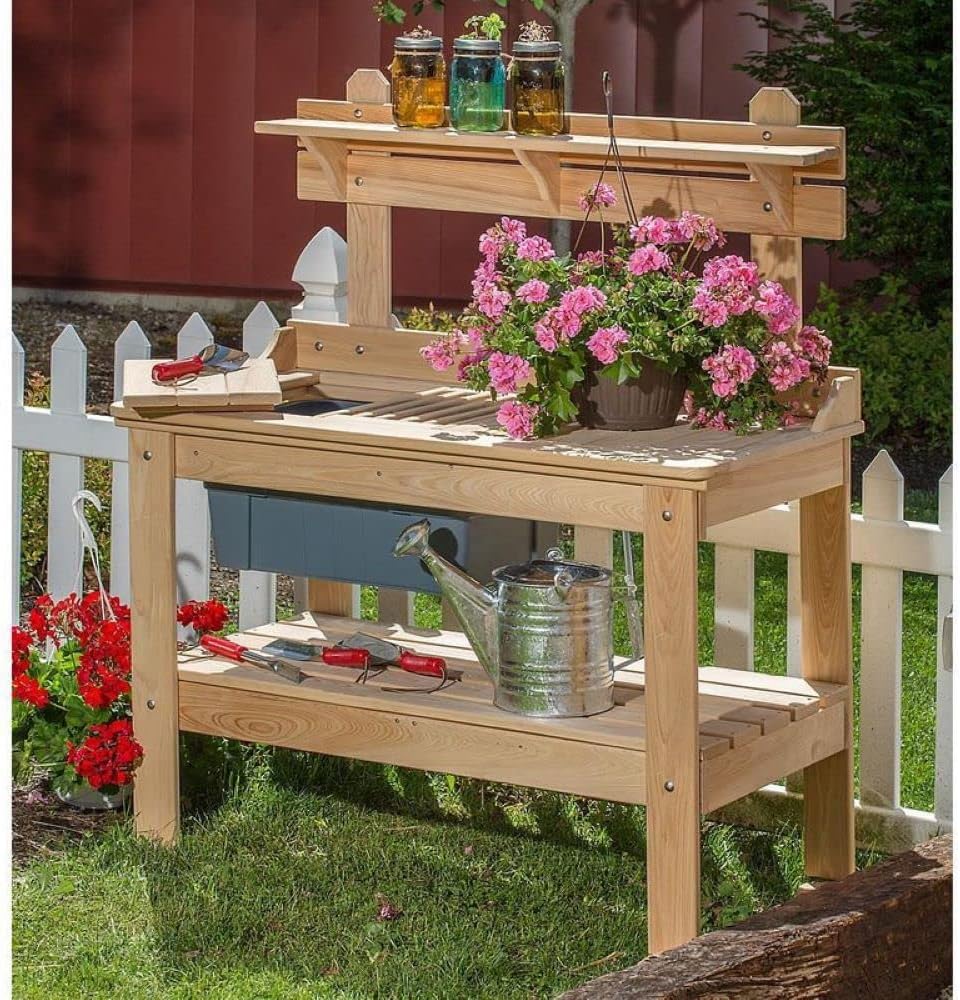 Lehman's Outdoor Gardening Potting Table Workstation, Cypress Wood