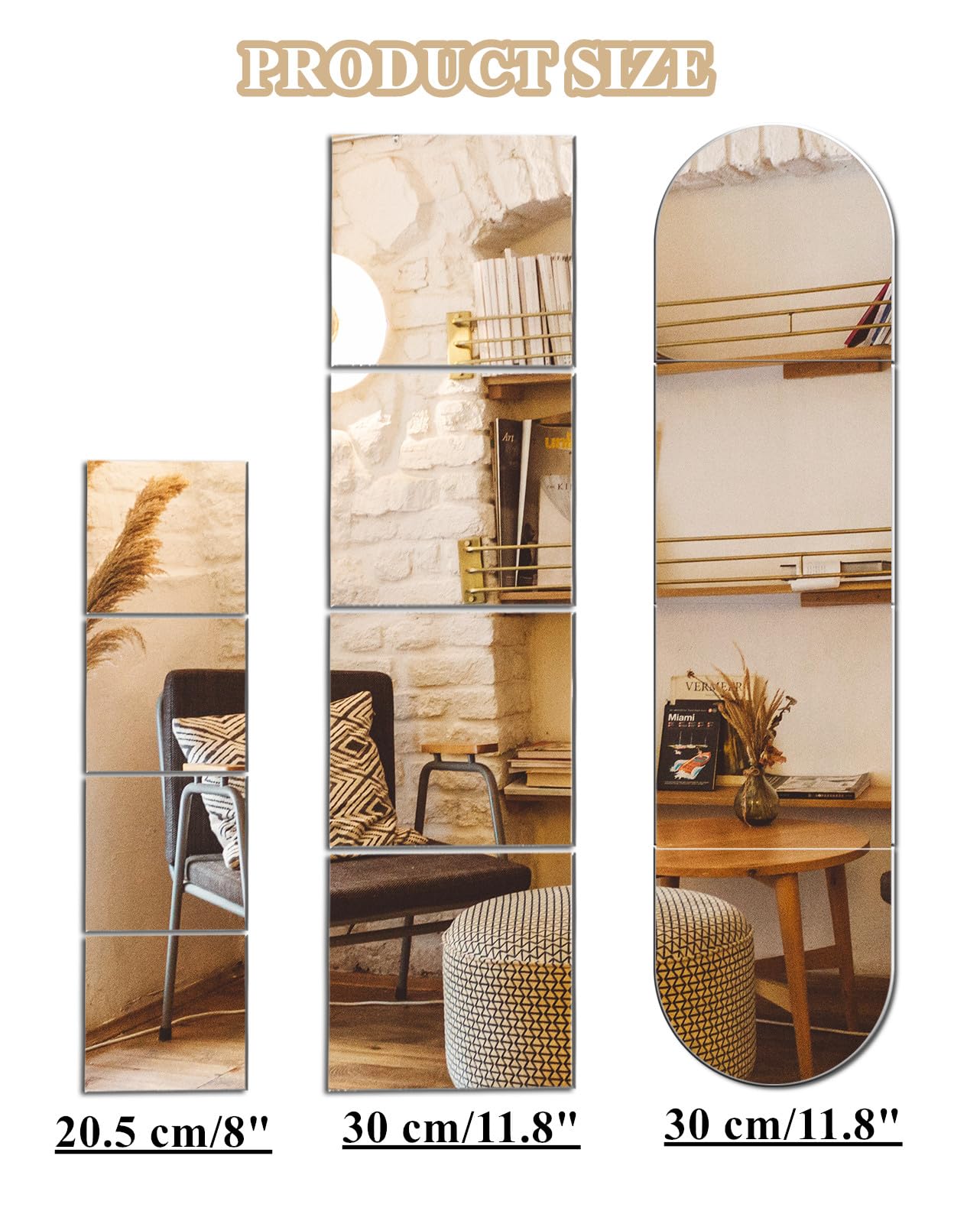Miroir Mural Adhesif Miroirs Autocollant Miroir Adhésif, Longueur du Corps Miroire Murales en Acrylique, Idéal pour Maquillage, Porte, Chambre, Entree Maison (Arqué 4 Pièces 30 x 30 cm)