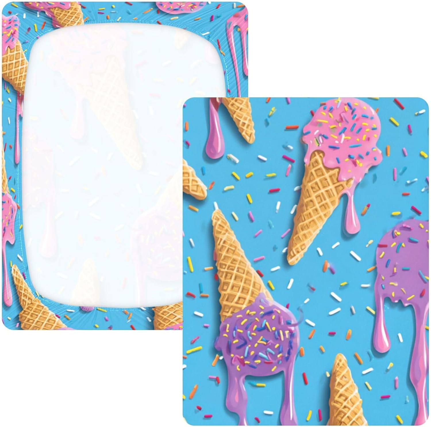 Ice Cream Pattern Crib Sheets Soft Breathable Fitted Cotton Baby Crib Sheets Mattress Cover for Girl Boy, 52" x 28" x 9"