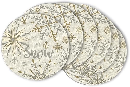 Artoid Mode Juego de 6 manteles individuales de invierno con diseño de copo de nieve beige Let It Snow de 14 pulgadas para decoración de comedor