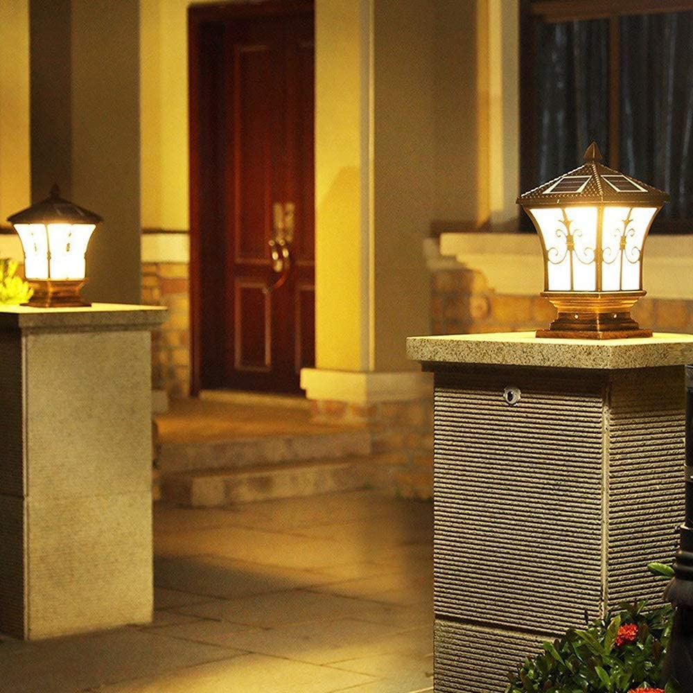 Lampa ogrodowa Zewnętrzna wodoodporna lampa piętna LED Solarna słupek Lampa kolumnowa Odlewany szklany klosz Kwadratowa brama Lampa na filarze Balkon Trawnik Nawa ogrodowa Weranda Podwórko Ulica Lampa