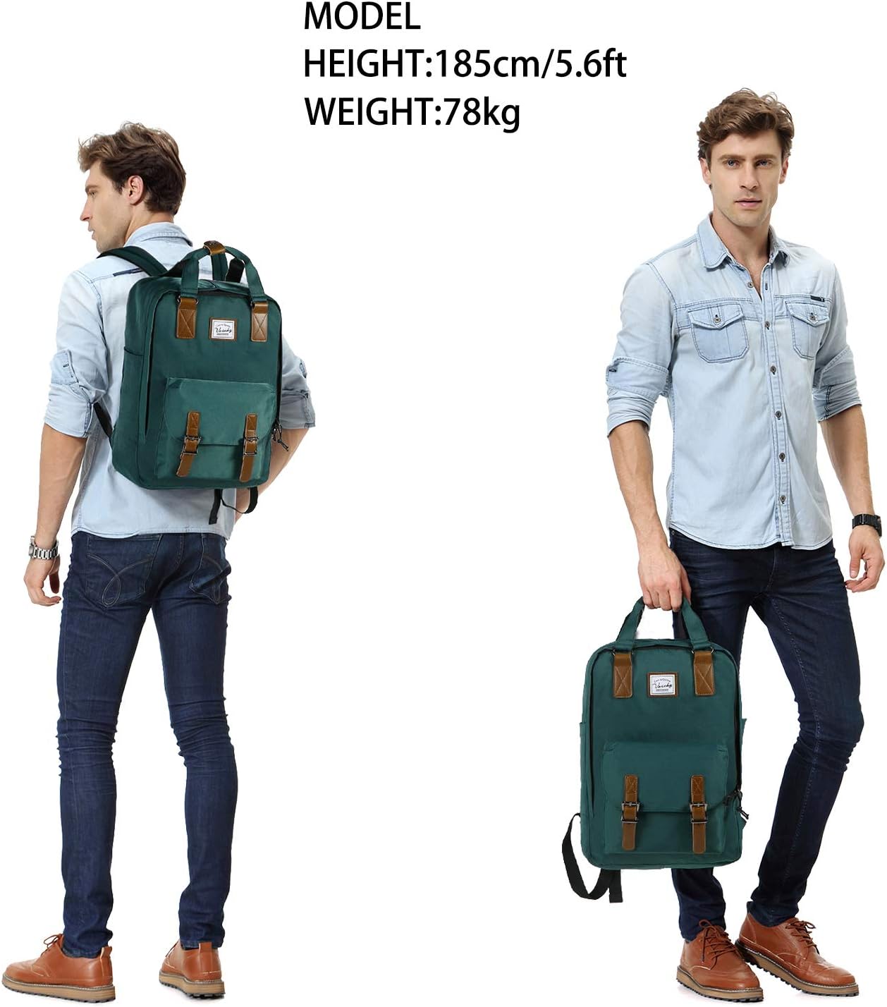 VASCHY School Backpack for Men and Women, Unisex Vintage Water Resistant Casual Daypack Rucksack Bookbag for College Fits 15inch Laptop Blackish Green - Image 6