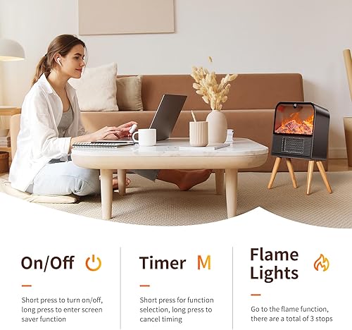 Miniatura 2 de Calentador de espacio, calentador eléctrico portátil de 1500 W para interiores con linternas de chimenea, calentador pequeño de cerámica de