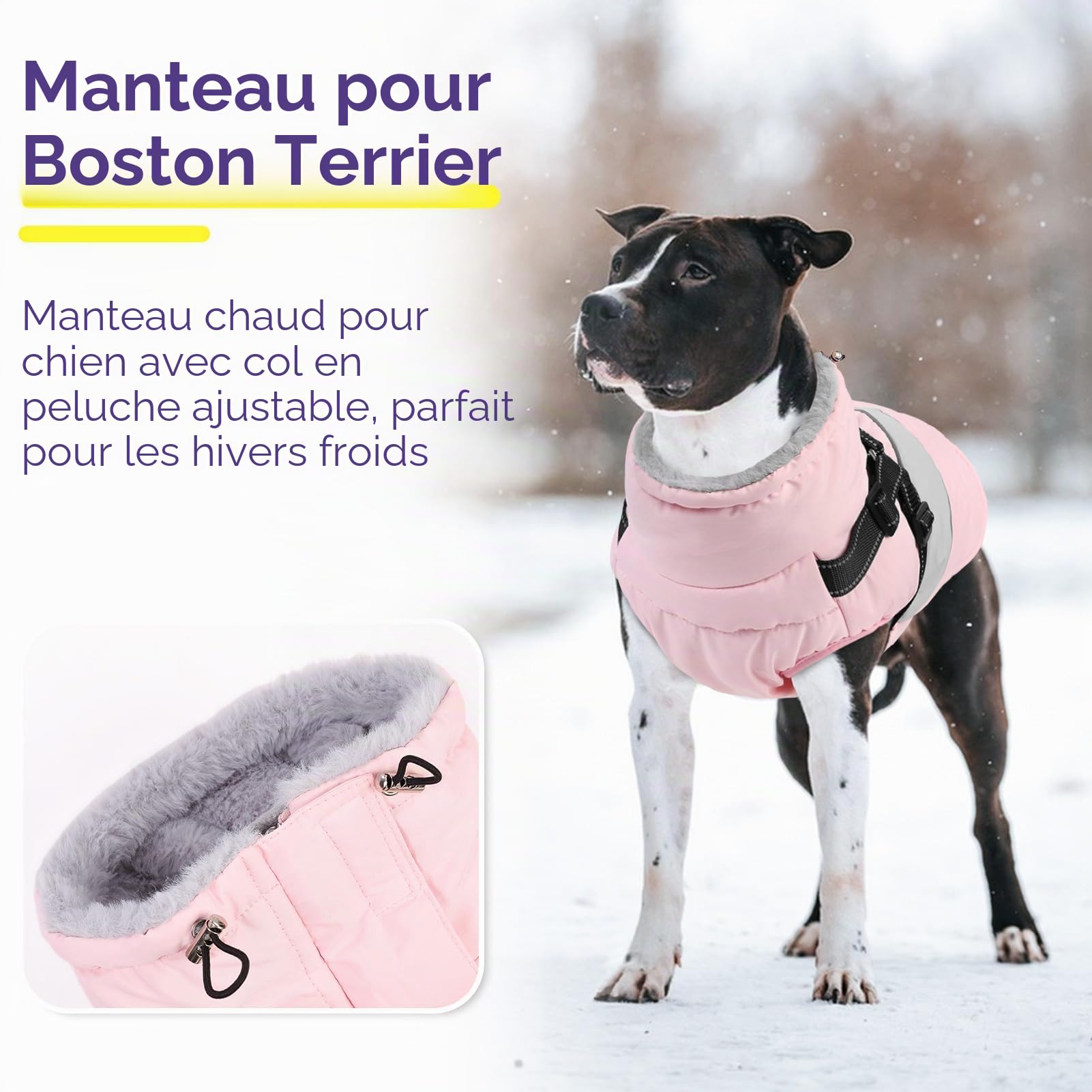 SUNFURA Manteau d'hiver pour Chien, Veste d'hiver pour Chien, avec Harnais intégré, Veste de Neige imperméable avec col en Fourrure pour Les Jours froids, Combinaison de Neige en Polaire