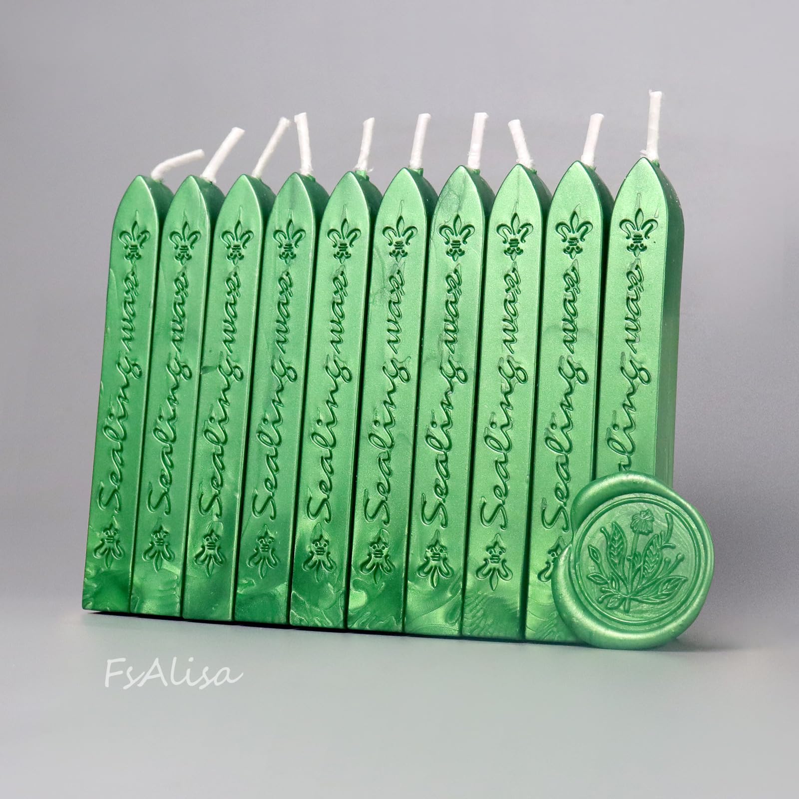 Pine Green Sealing Wax Sticks with Wick, fsalisa 10Pcs Wax Seal Sticks for Wax Seal Stamp Decorative Wedding Invitations - Image 2