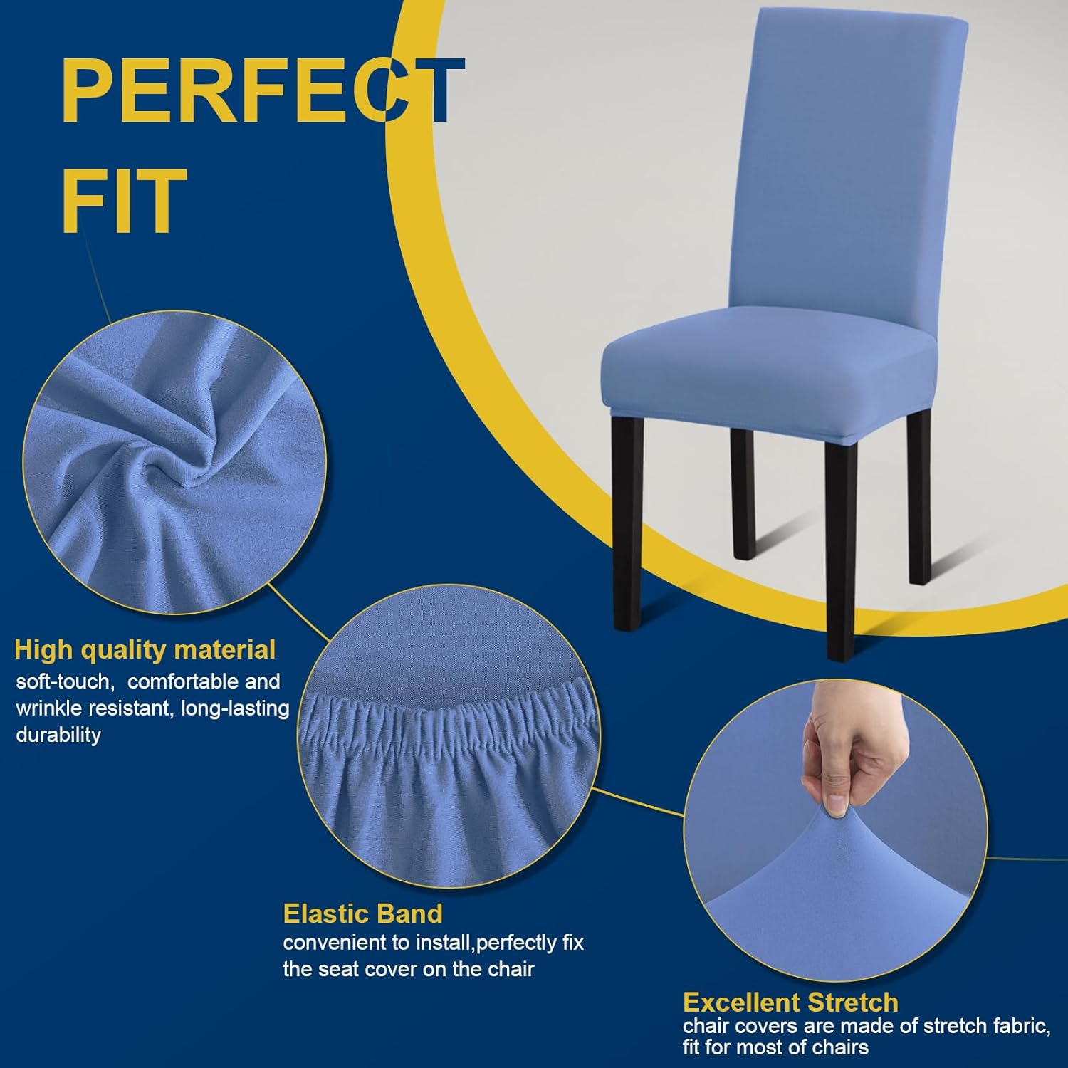 chair covers, stretch kitchen chair covers/dining room chair covers set of 6, removable washable dining chair slipcovers for home, hotel, banquet .haze blue 6