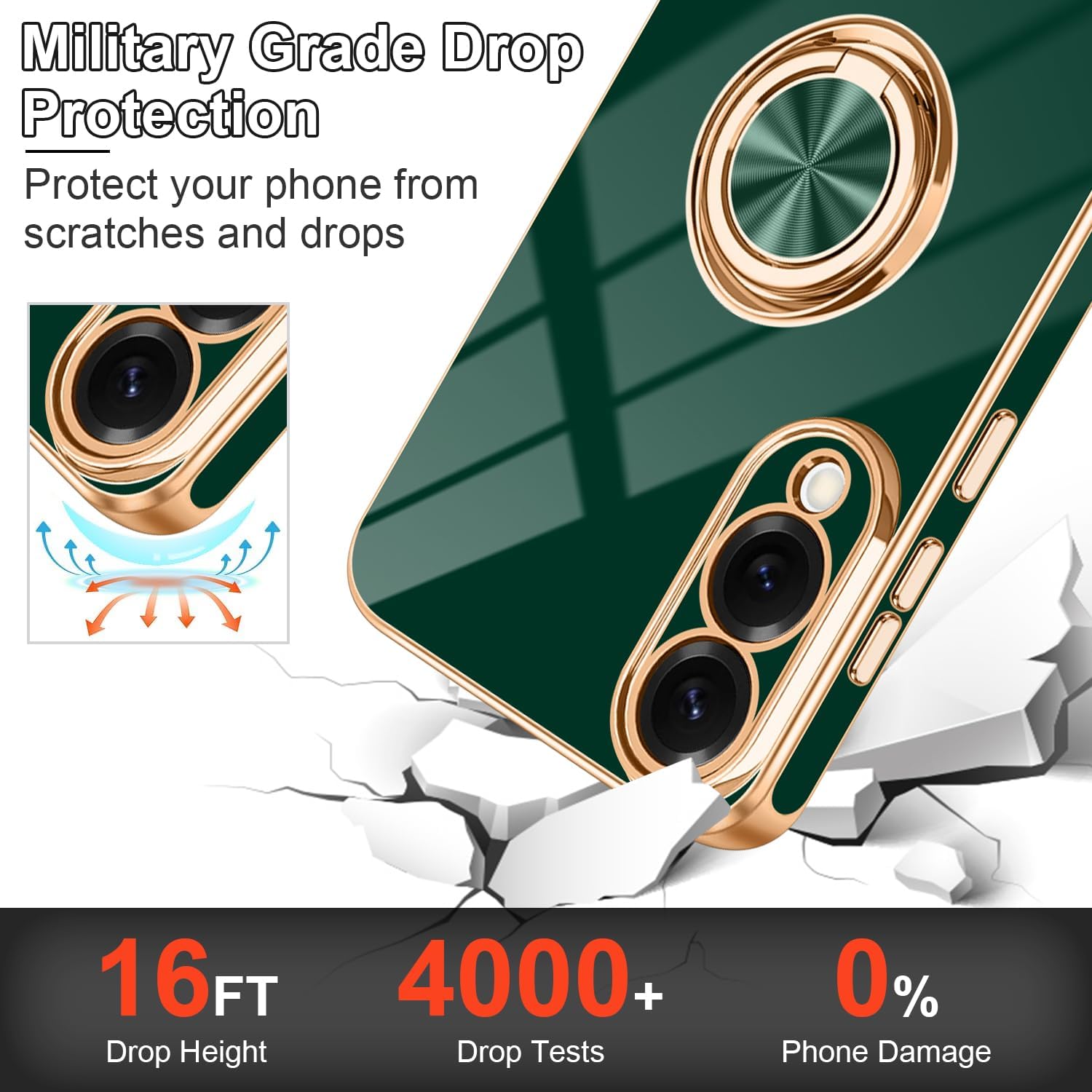 Tnarru Designed for Samsung Galaxy S25 Edge Case with Ring Stand, Support Magnetic Car Mount Rotating Finger Holder Soft TPU Cover Plating Edge Slim Phone Case for Samsung Galaxy S25 Edge Green - Image 6