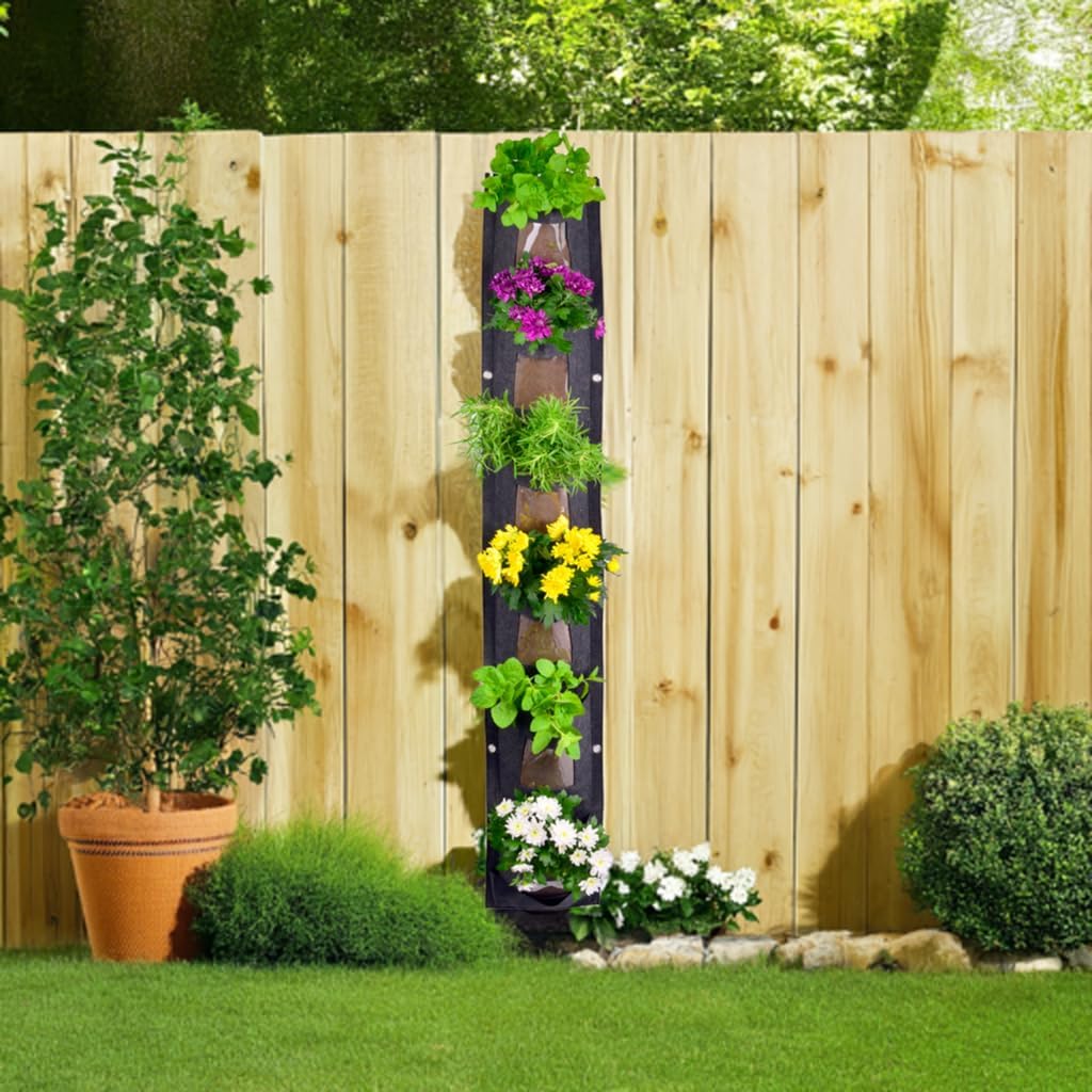 6 Pocket Vertical Grow Bag, Hanging Wall Garden Planter, Indoor Outdoor, Waterproof Reusable Breathable