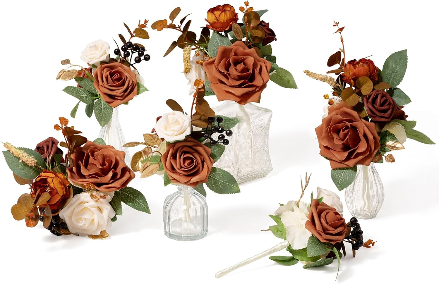 Ling's moment 6 Pack Blush & Cream Wedding Centerpieces Mini Bouquets Table Decor Flower Rose Pre-Made Floral Three Large Bouquets and Three Small Ones