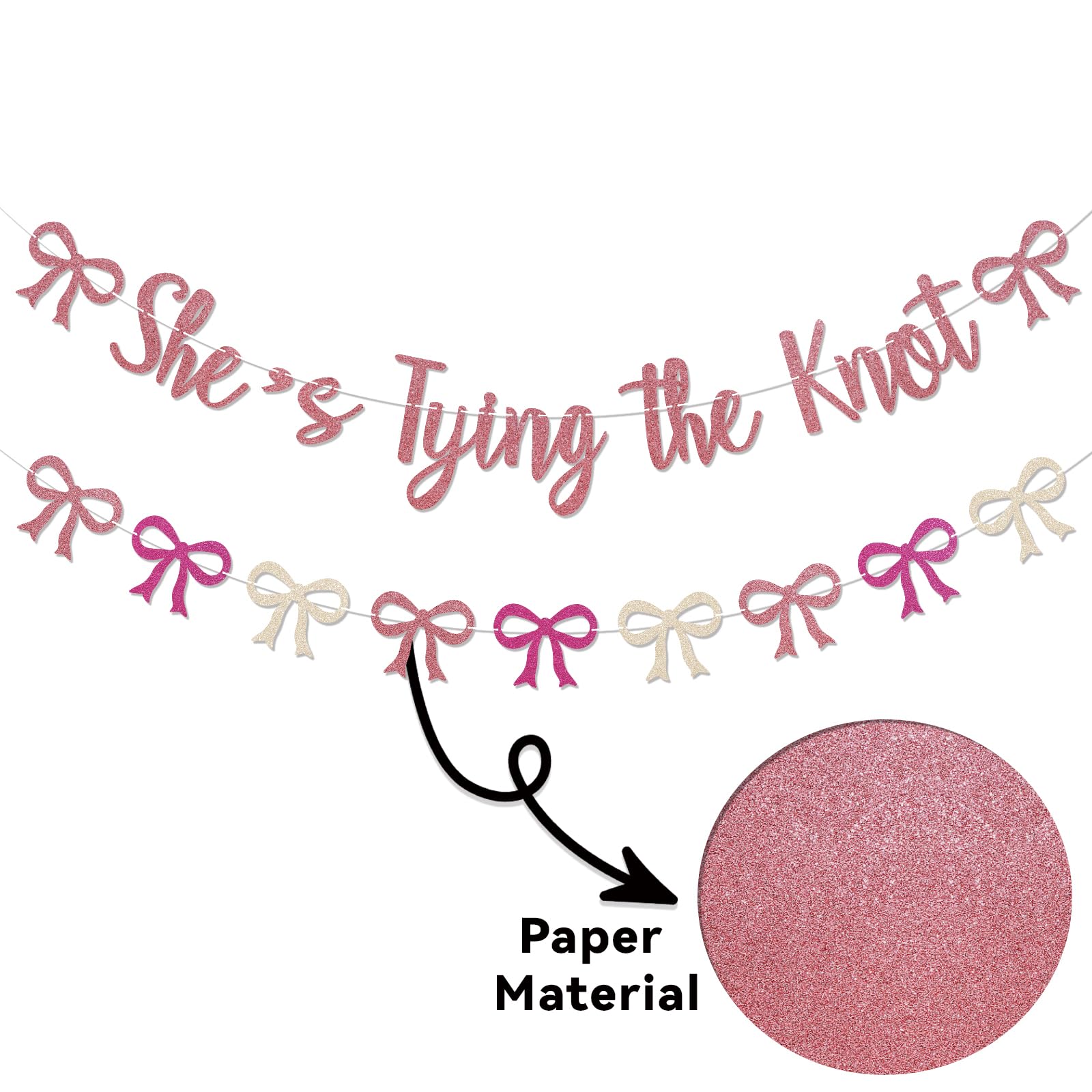 Wimpelkette mit pinker Schleife und Aufschrift "She's Tying The Knot", für Brautparty, Verlobung, Hochzeit, Party, Dekoration, rosa Glitzer