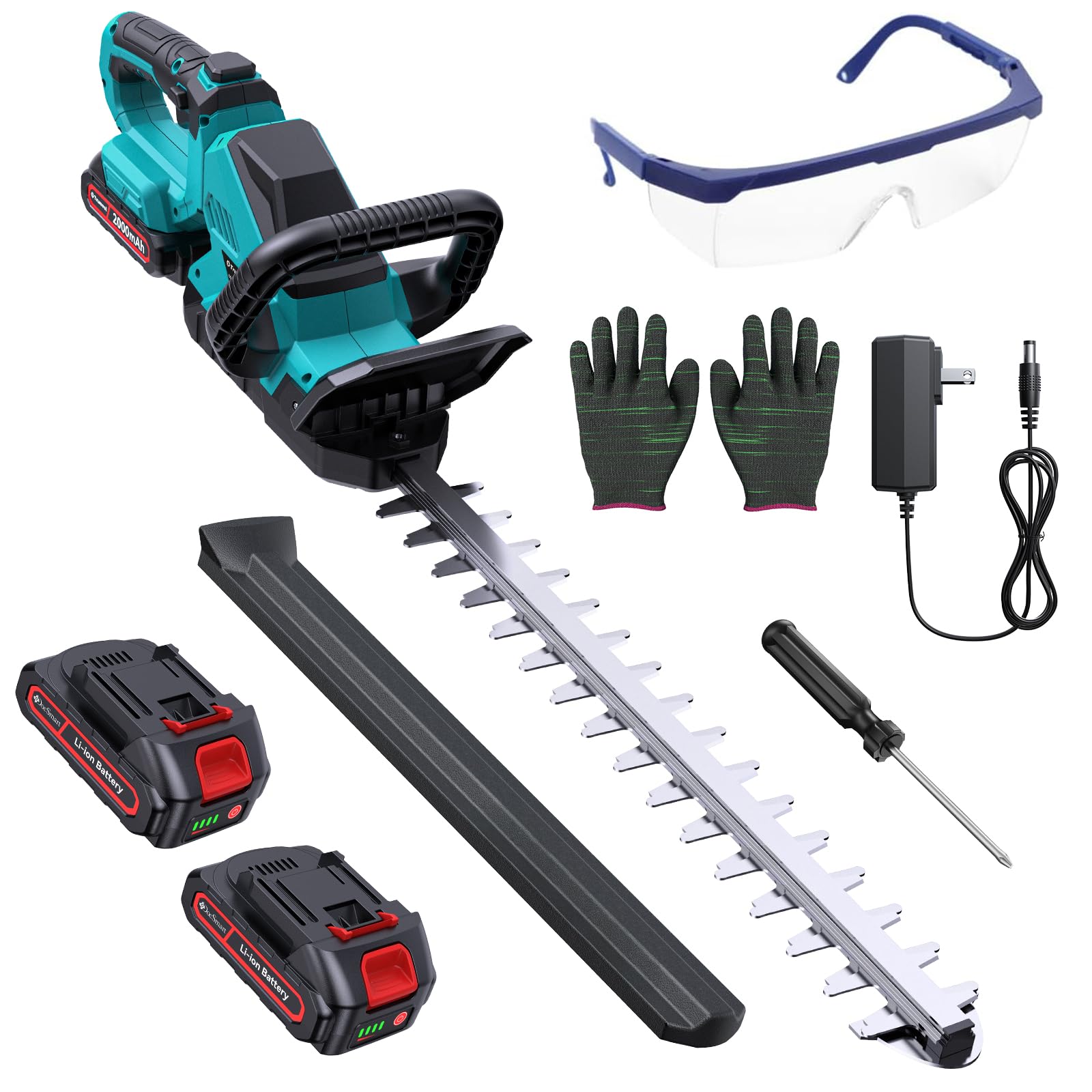 Akku-Heckenschere 1200W 58,8 cm bürstenlos180° kompatibel mit Maklta 21V Vatertag 2 x 2000mAh Akkus