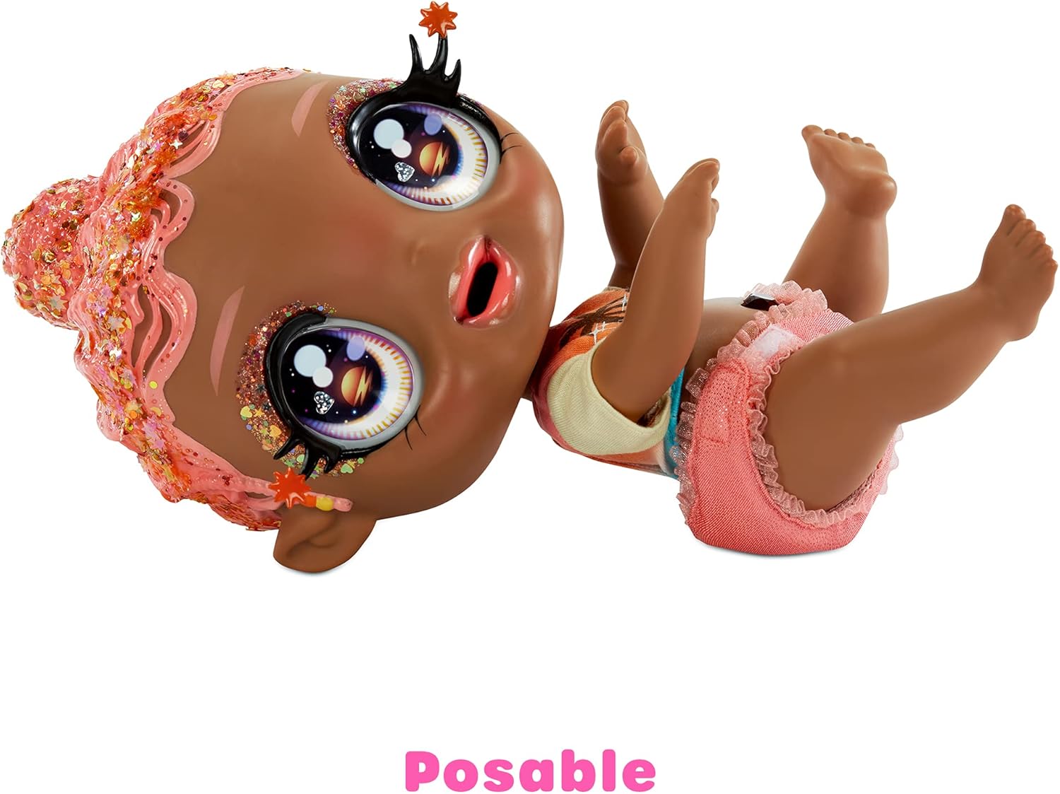 MGA's Glitter Baby Doll with Color Changes, Pink Hair, Sunset Outfit, Bottle - Gift for Kids Ages 3-5+