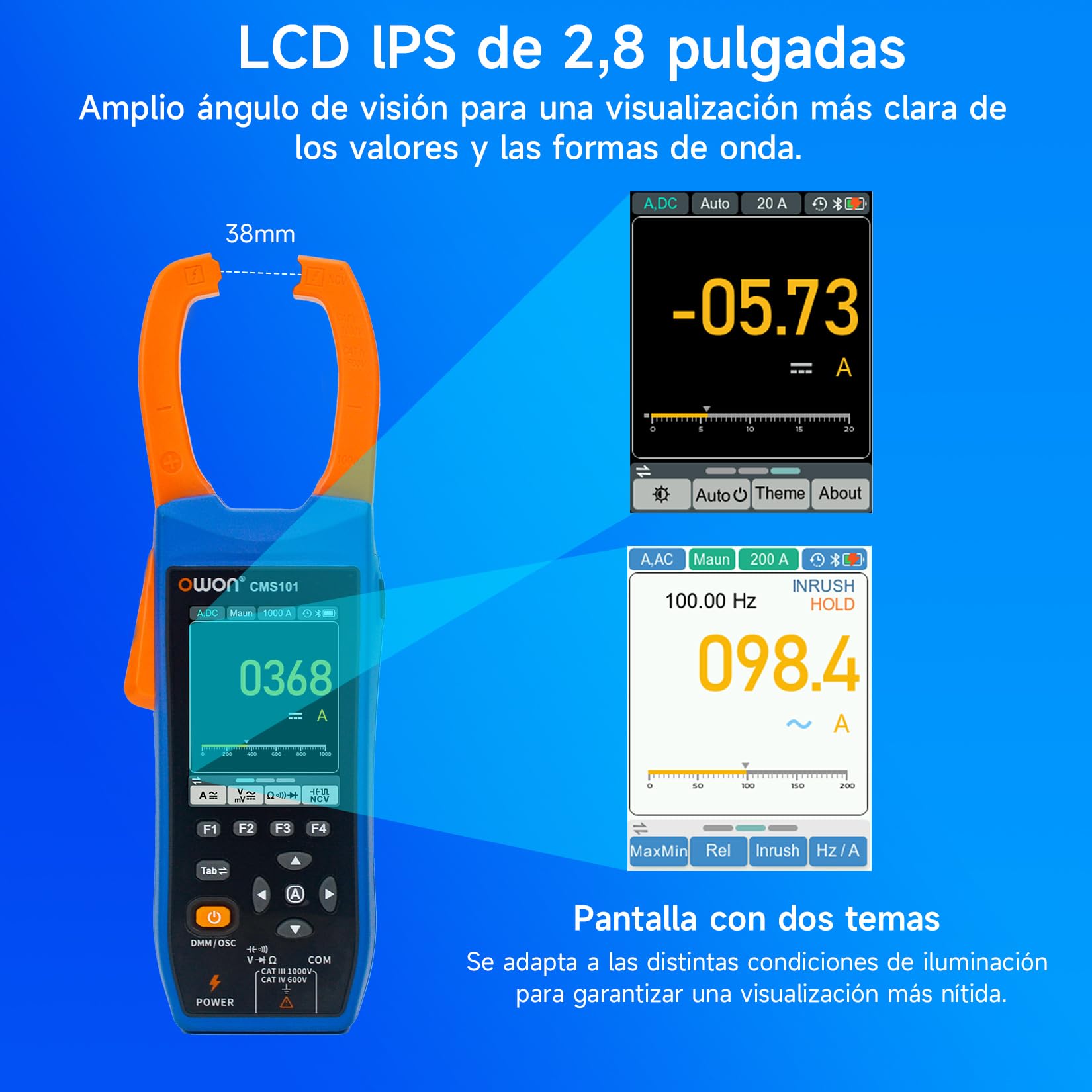 OWON Medidor de pinza de corriente AC/DC, función de escritura, 3 en 1, 20000 recuentos True RMS, escritura Bluetooth y osciloscopio