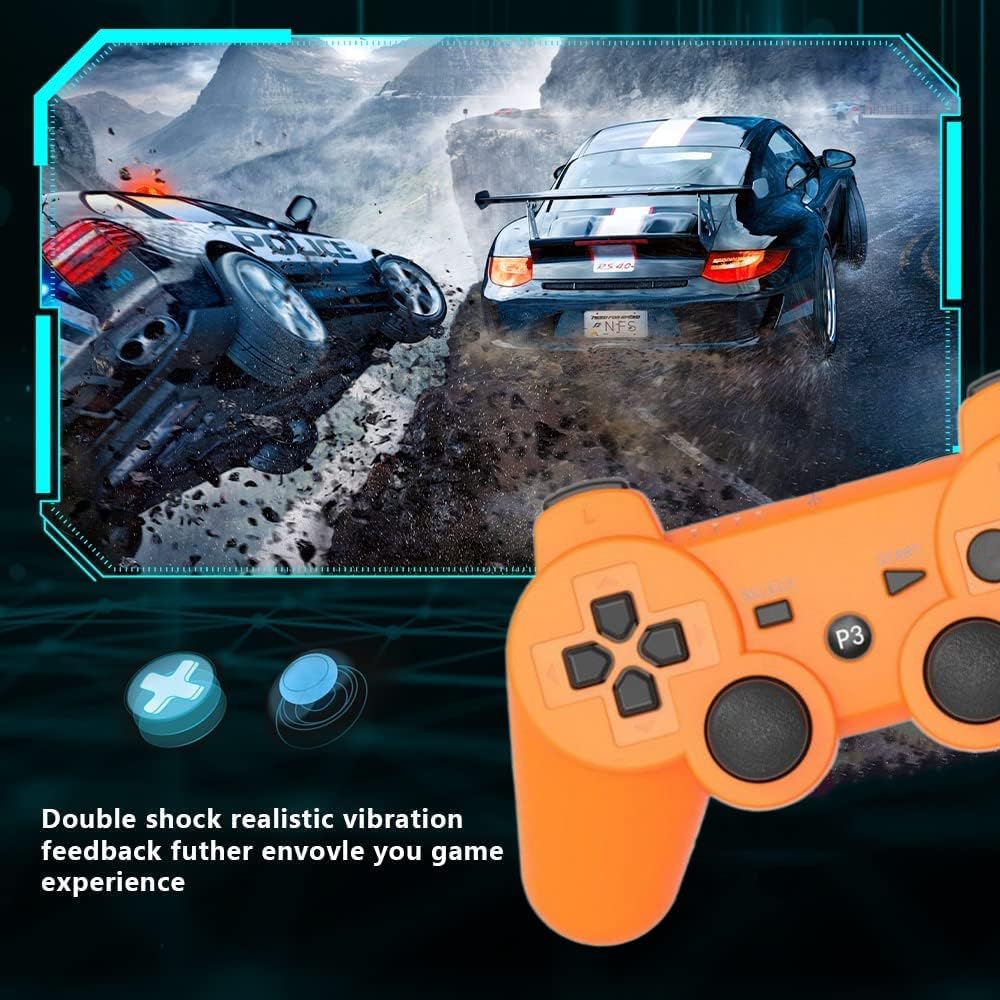 PS-3 Controller 2 Pack, Dual Shock 3 Wireless Gamepad Joystick for PlayStation 3, Compatible with PS-3 Console, Ergonomic Design, Rechargeable Battery, Vibration Feedback - 2 Controllers in Set