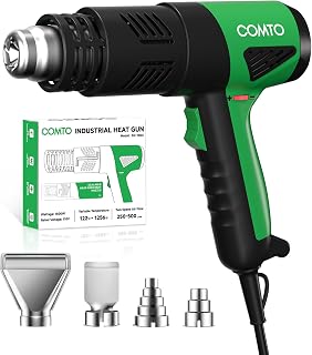 COMTO SG-1004 1800W Industrial Heat Gun: 122°F-1202°F Variable Temp, 2-Speed Flow, Overheat Protection, 4 Nozzles for Shrink Tubing, Vinyl Wrap, Crafts