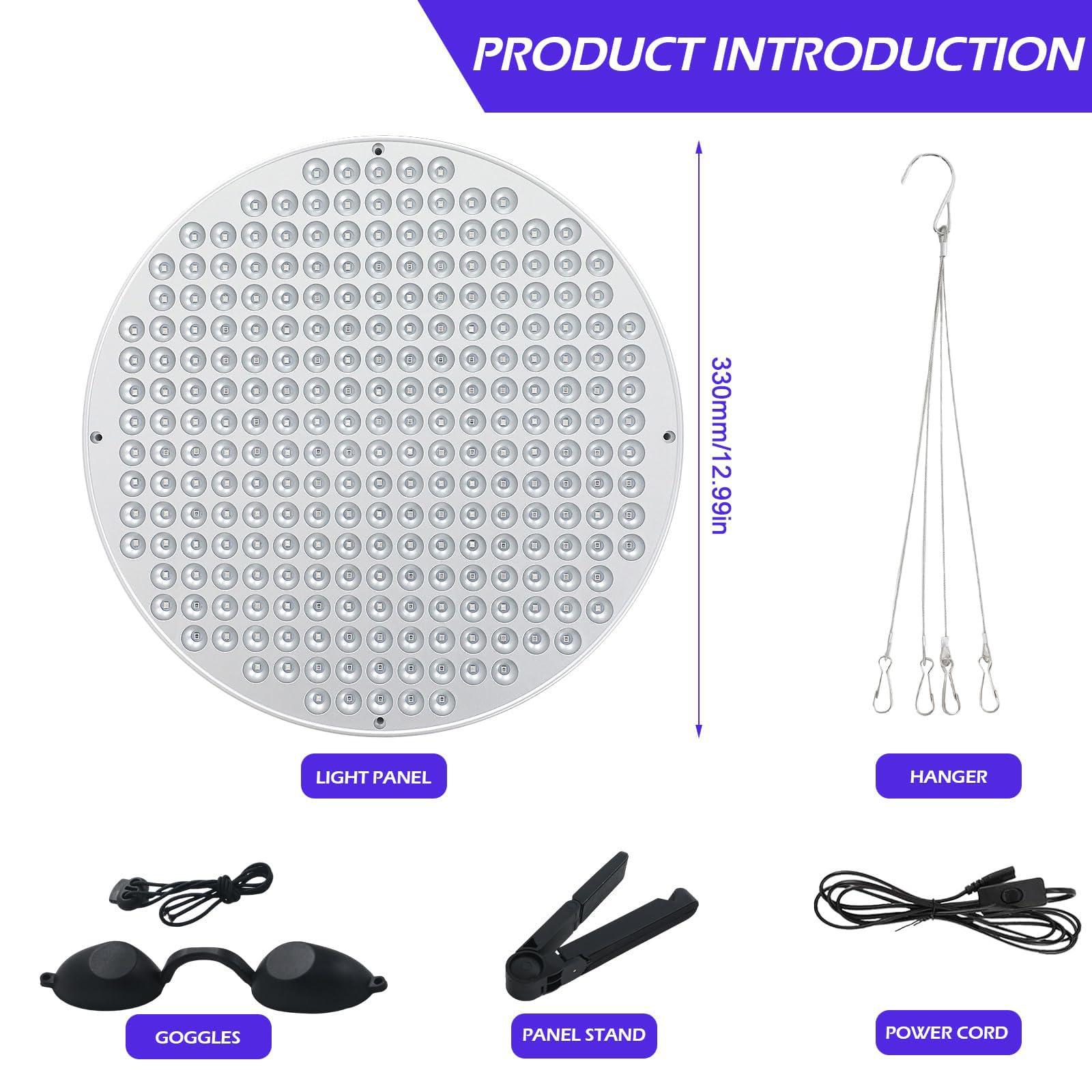 Lampe De Bronzage 50 W, éQuipement D'Autobronzage à Domicile, 250 LED 460nm LumièRe Bleue ComplèTe, avec Lunettes + Support De Bureau + Crochet, pour Le Visage, Le Corps